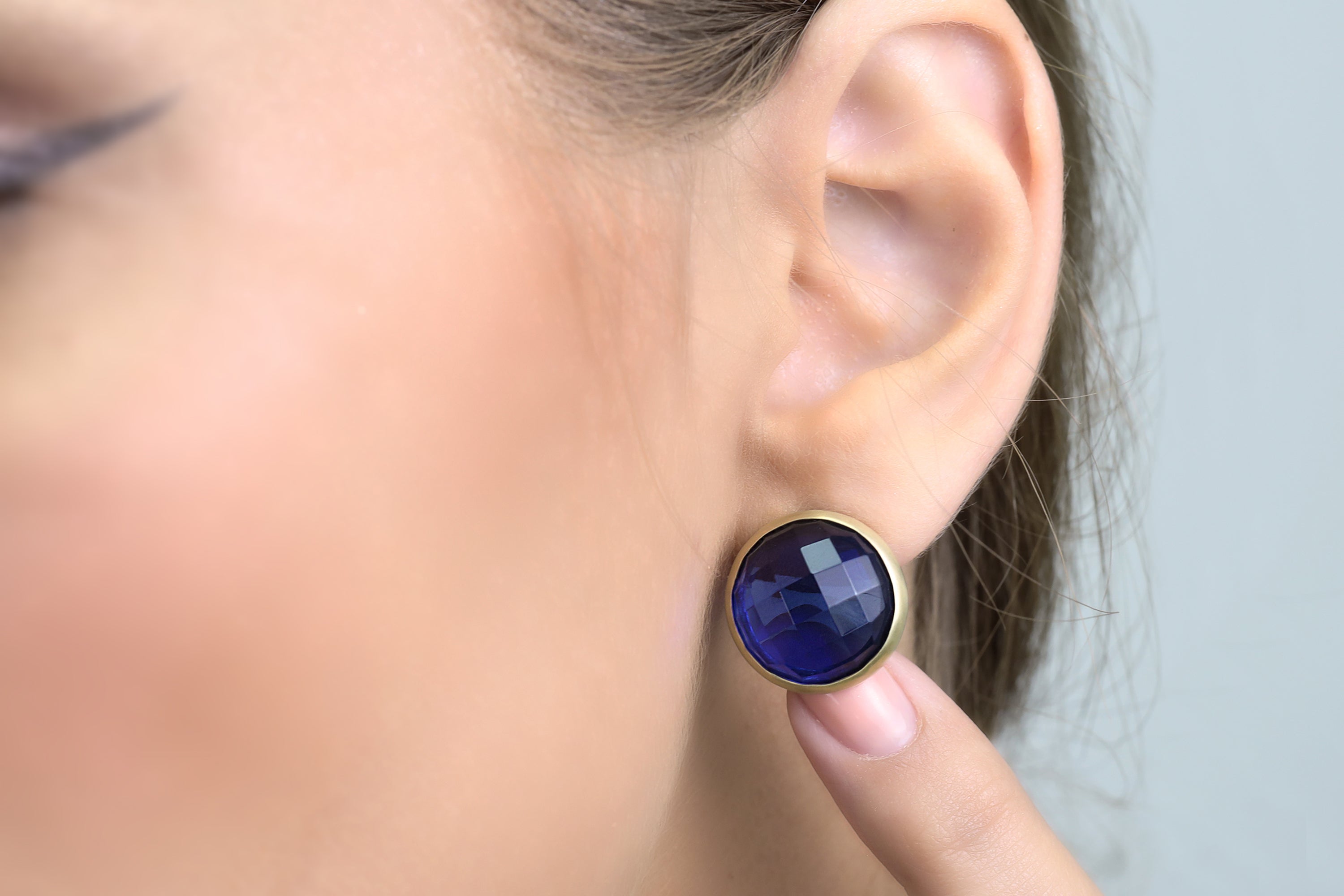 Gold Bezel Set Sapphire Stud Earrings Earrings Anemone Limited