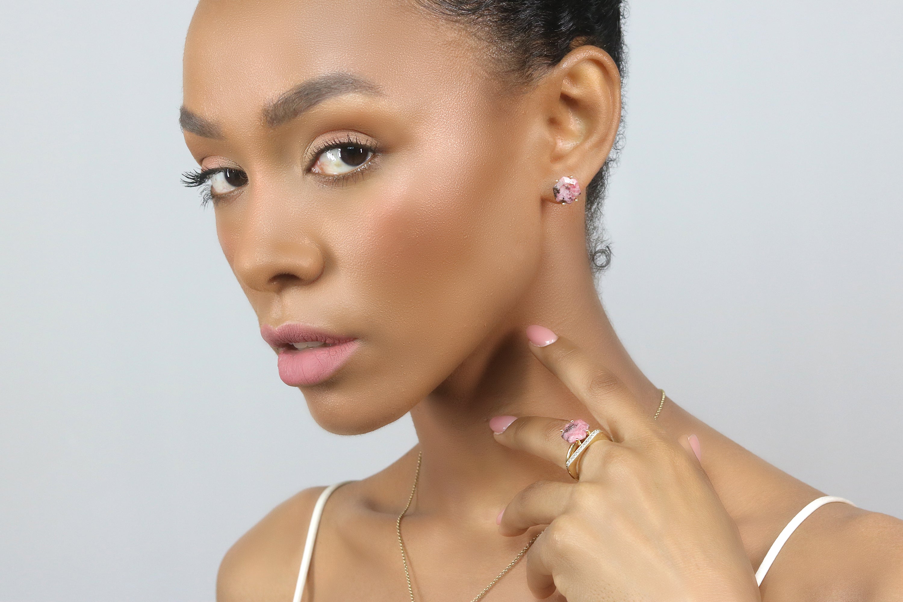 Dainty Hexagon Cut Rhodonite Gold Earrings Earrings Anemone Unique