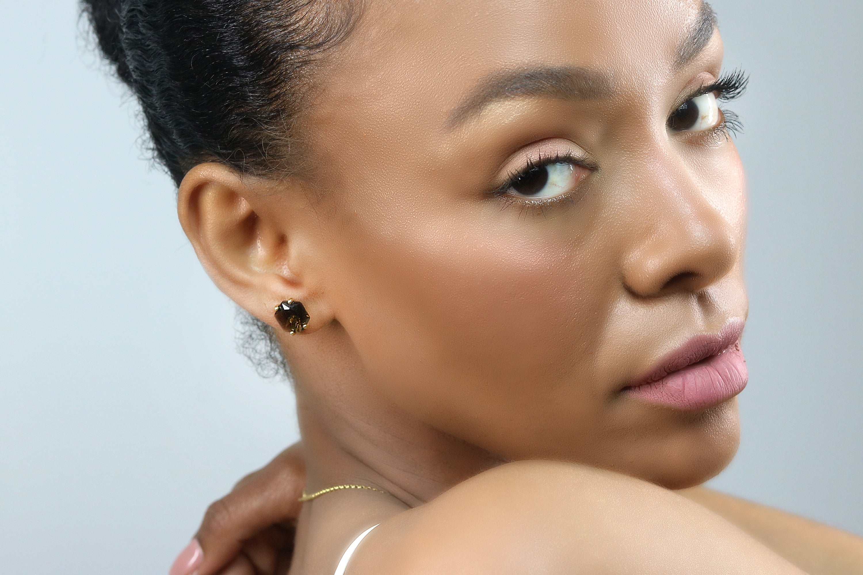 Classic Smoky Quartz Gold Stud Earrings Earrings Anemone Unique