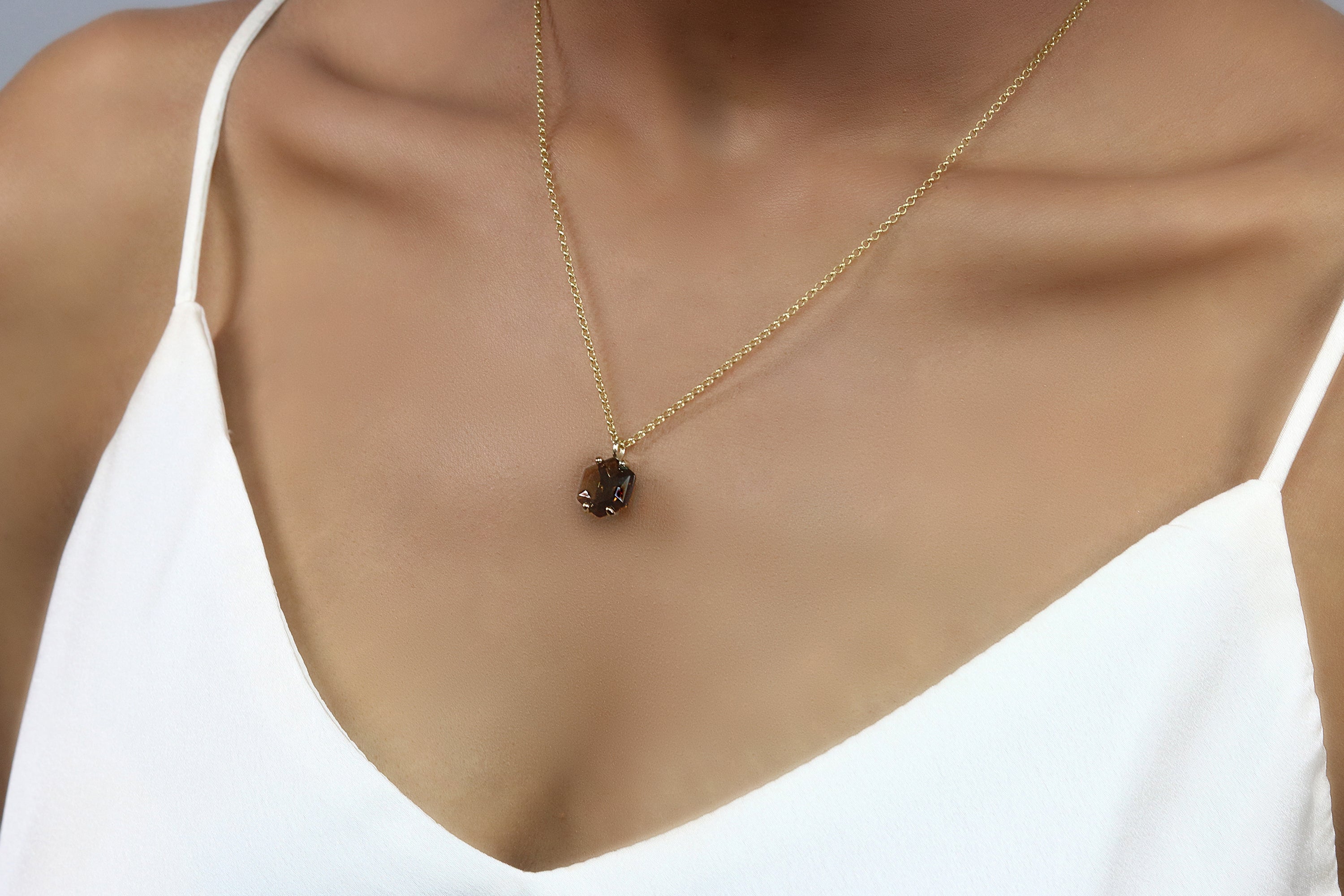 Hexagon Smoky Quartz Gold Necklace necklaces Anemone Unique