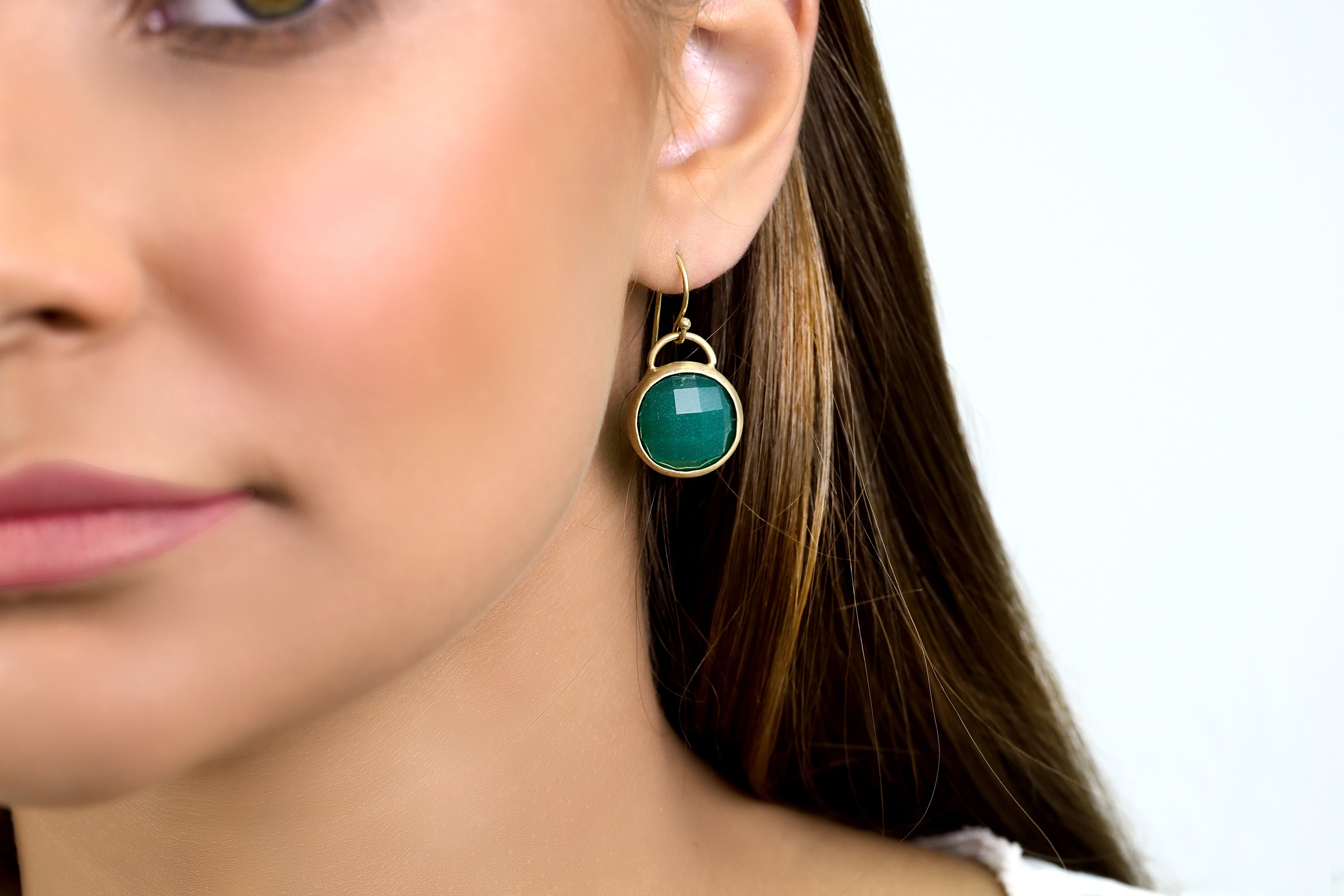 Bezel Dangle Green Onyx Earrings in 14k Gold Earrings Anemone Limited