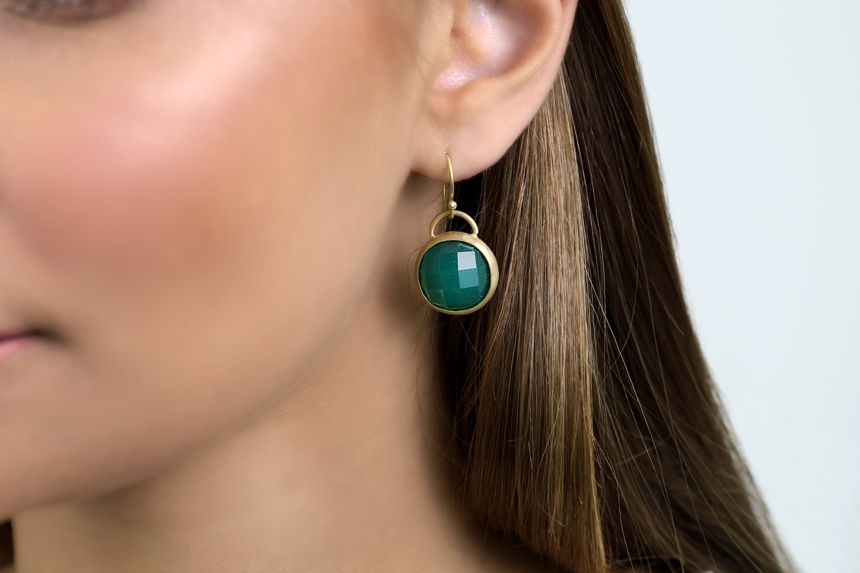 Bezel Dangle Green Onyx Earrings in 14k Gold Earrings Anemone Limited