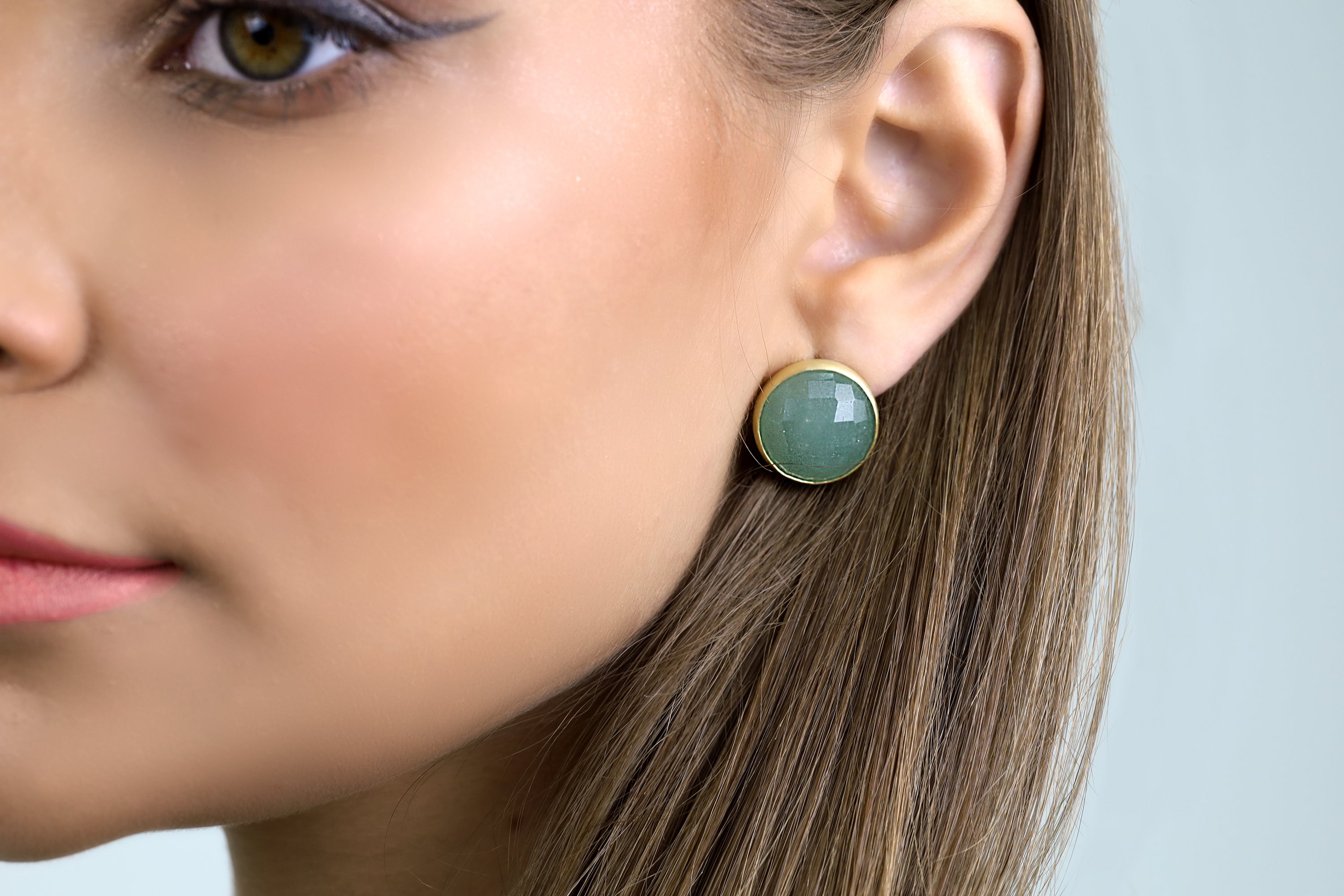 Green Aventurine Gemstone Gold Stud Earrings Earrings Anemone Limited