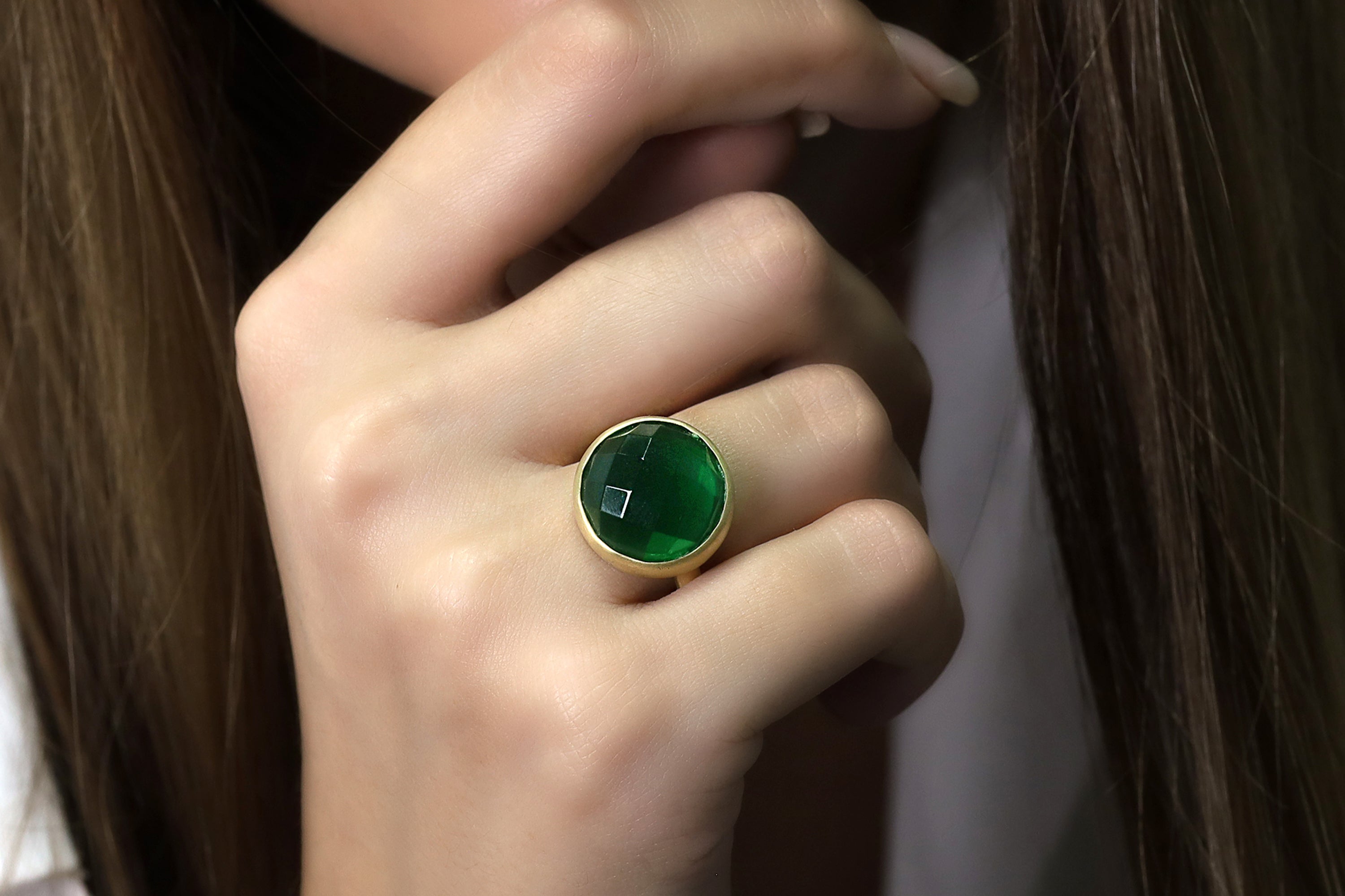 Round 16mm Emerald Gold Statement Ring Rings Anemone Limited