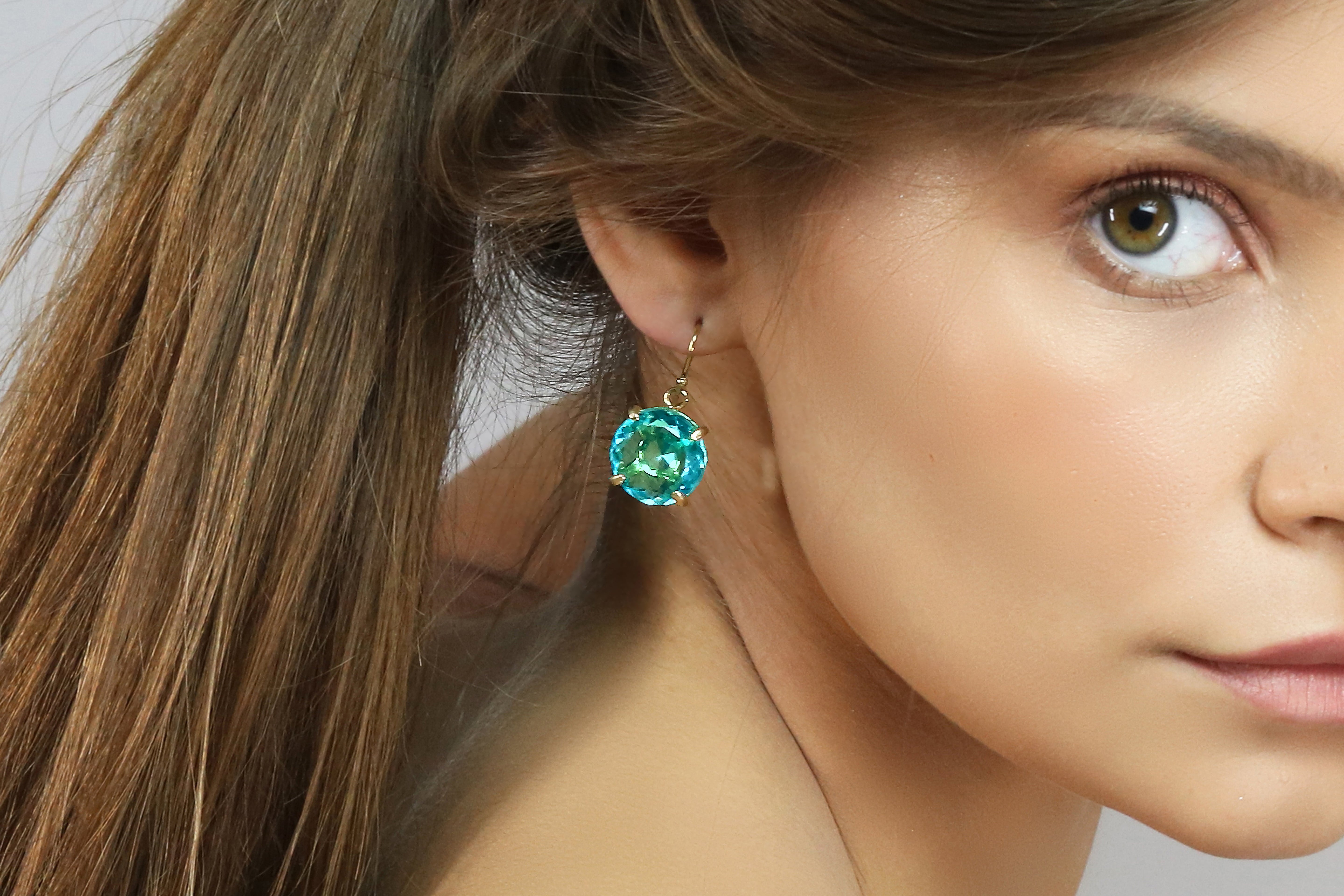 Round Cut Blue Tourmaline Gold Earrings Earrings Anemone Jewelry