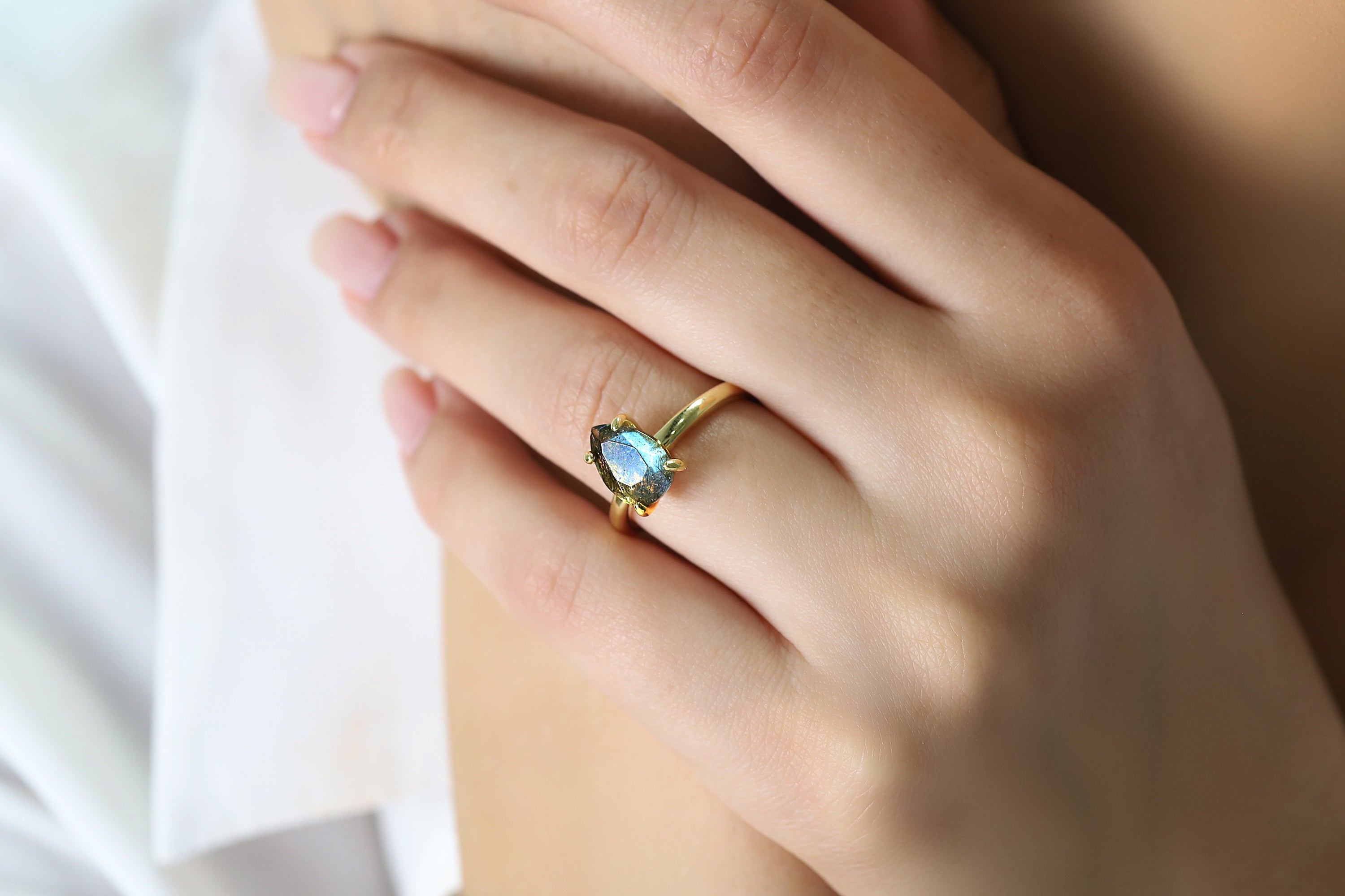 Flashy Labradorite Ring in Rose Gold Rings Anemone Unique