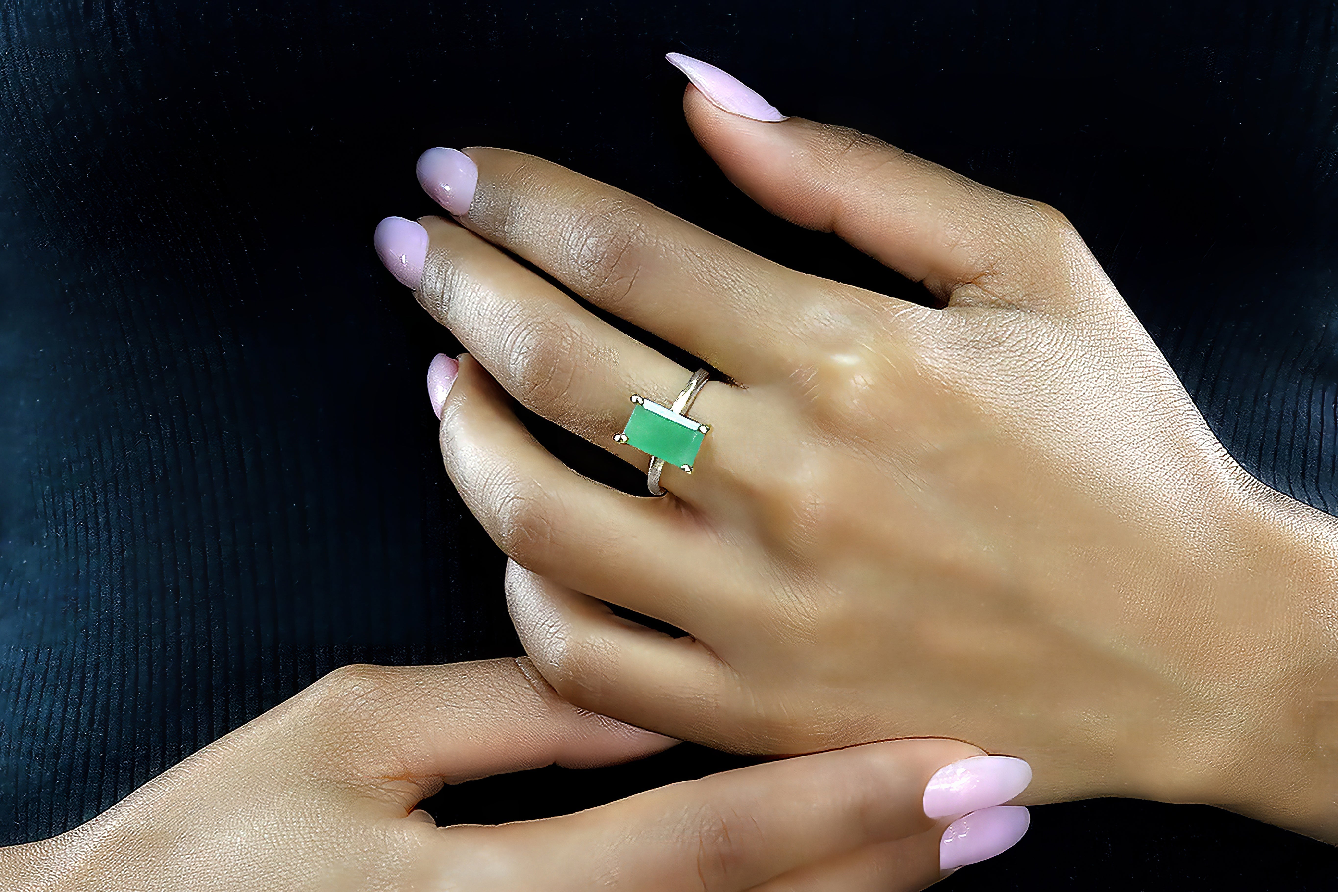 Unique Dainty Aventurine Ring in Sterling Silver Rings Anemone Unique