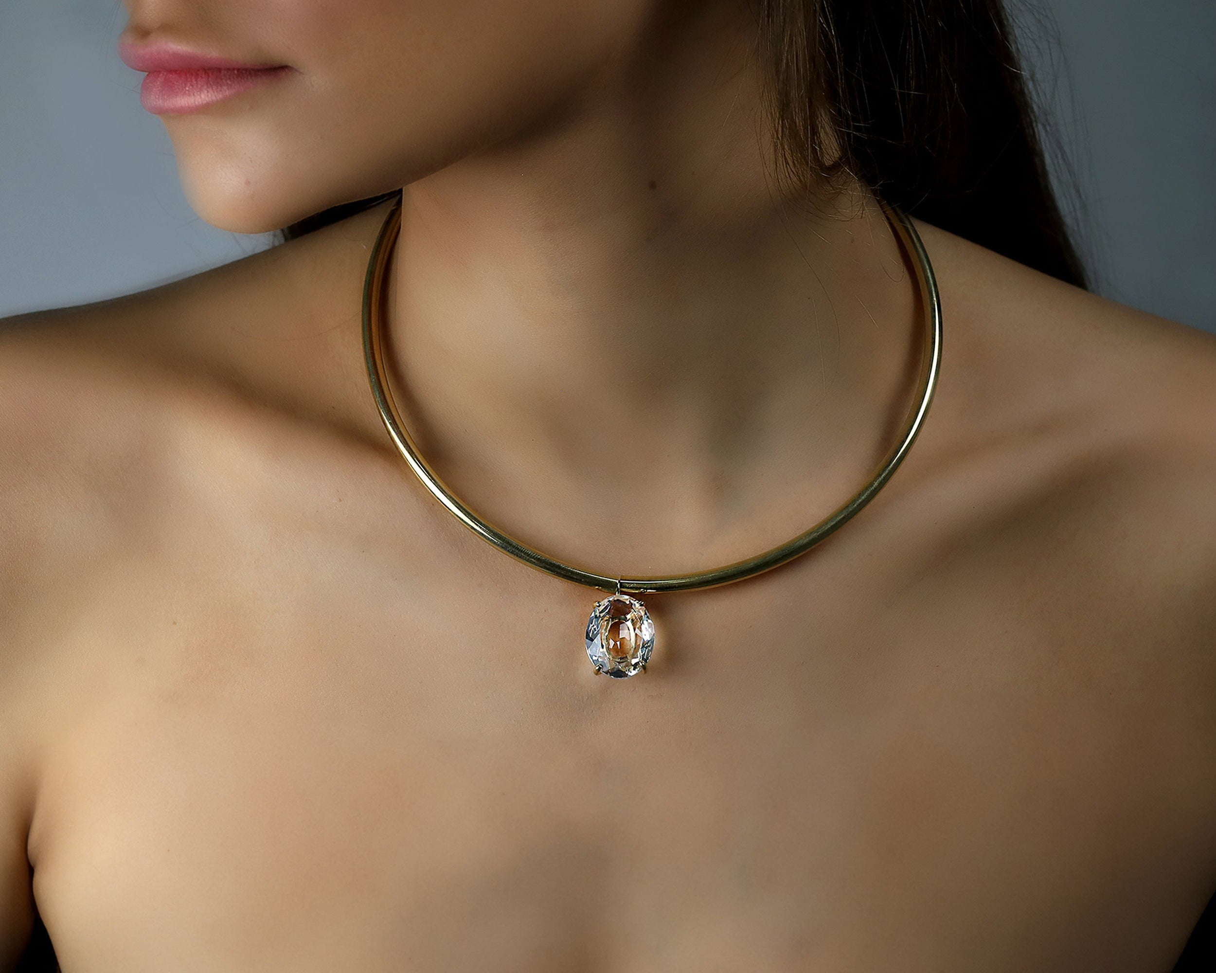 Crystal Quartz Oval Gold Tribal Necklace necklaces Anemone Jewelry