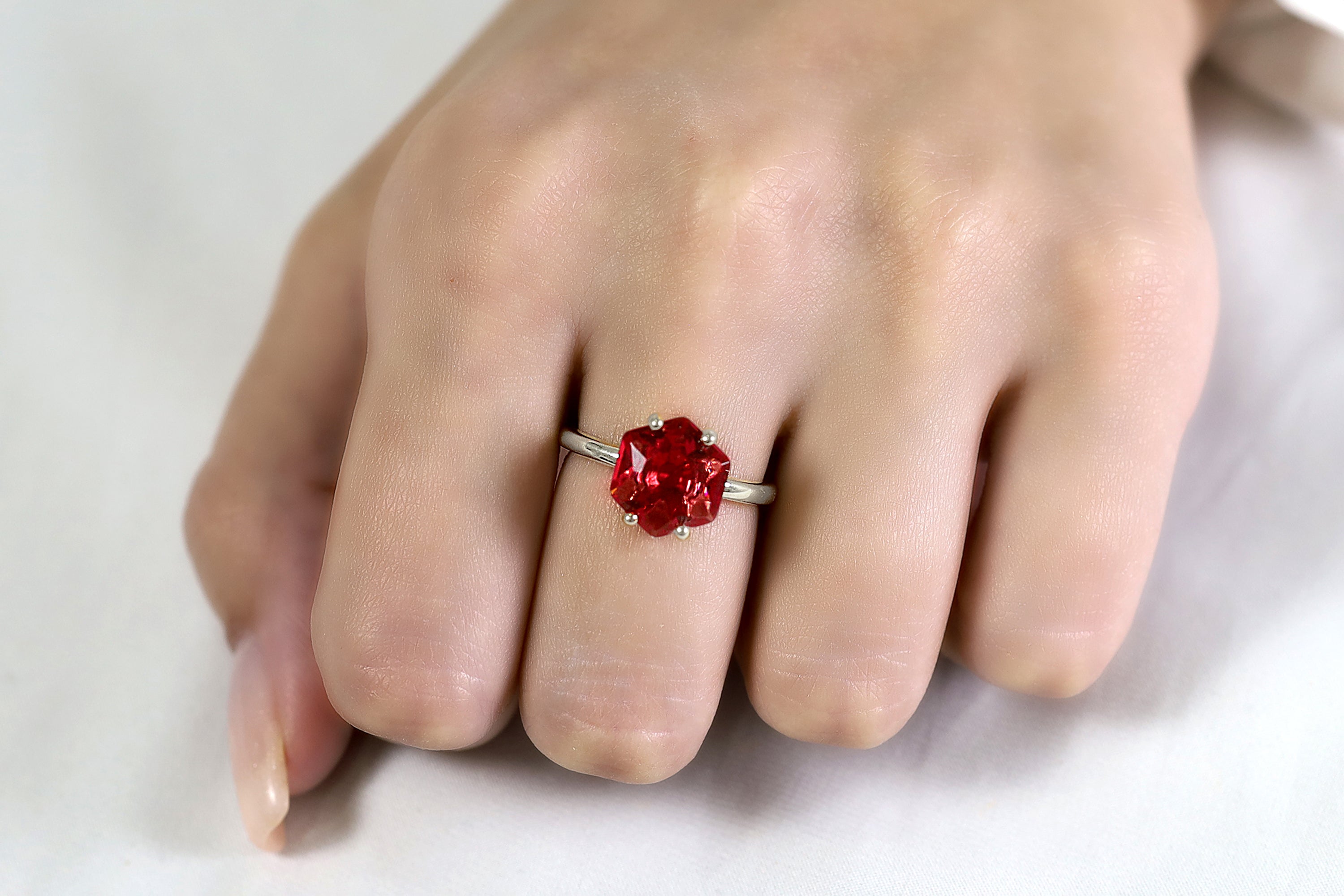 Sterling Silver Hexagon Cut Pink Tourmaline Ring Rings Anemone Unique