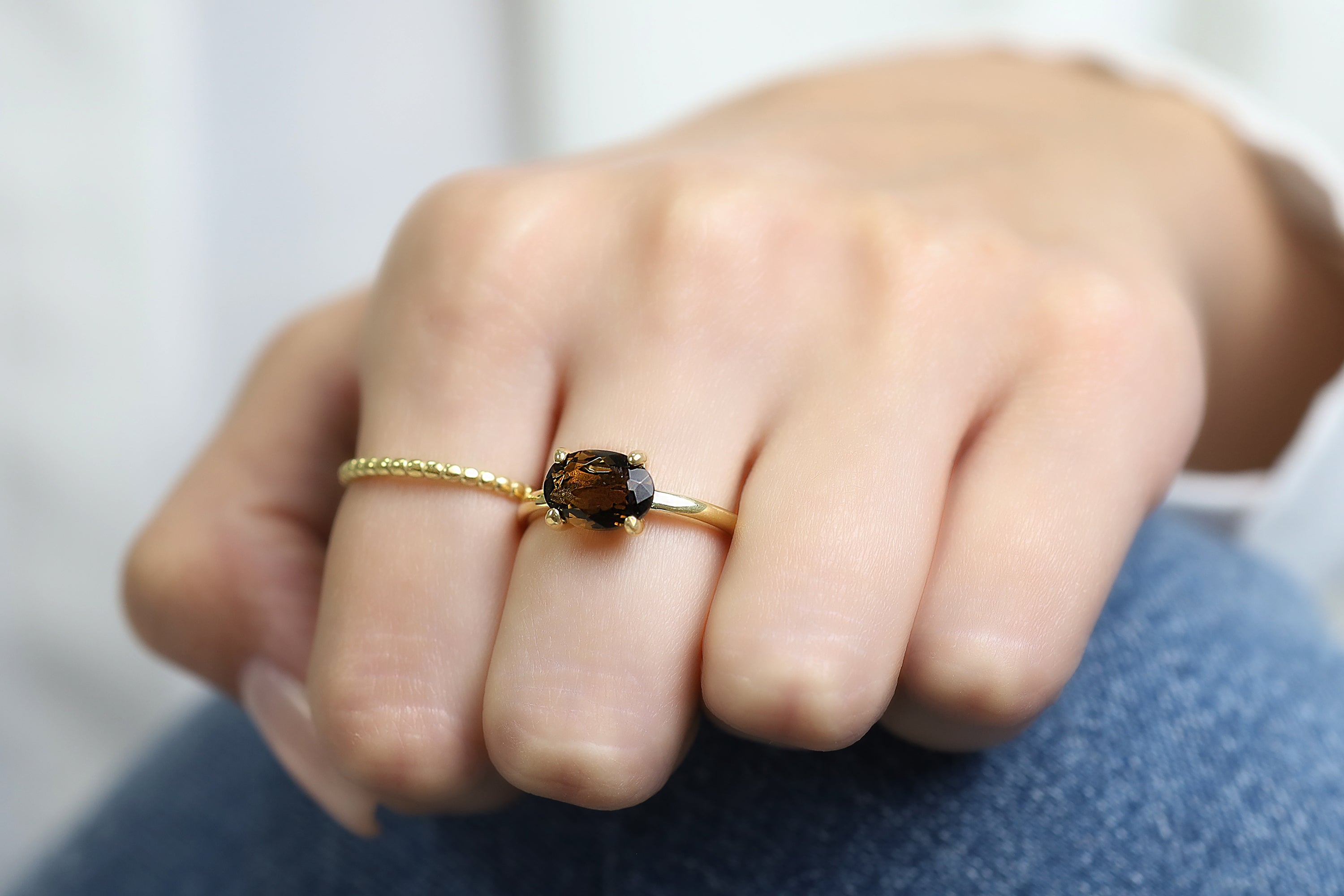 Oval Smoky Quartz 14k Gold-filled Ring Rings Anemone Unique