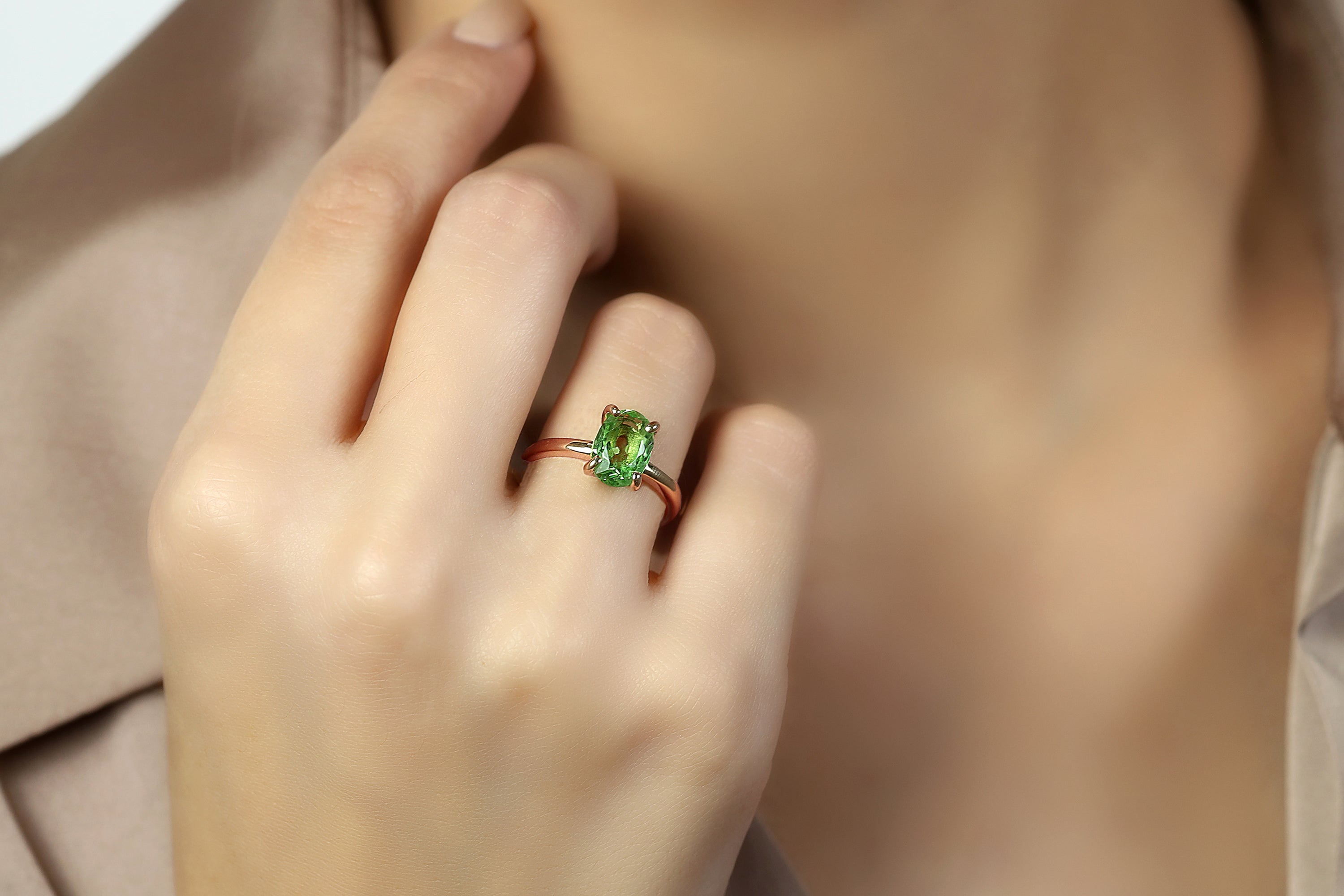 Green Tourmaline Rose Gold Finish Ring Rings Anemone Unique