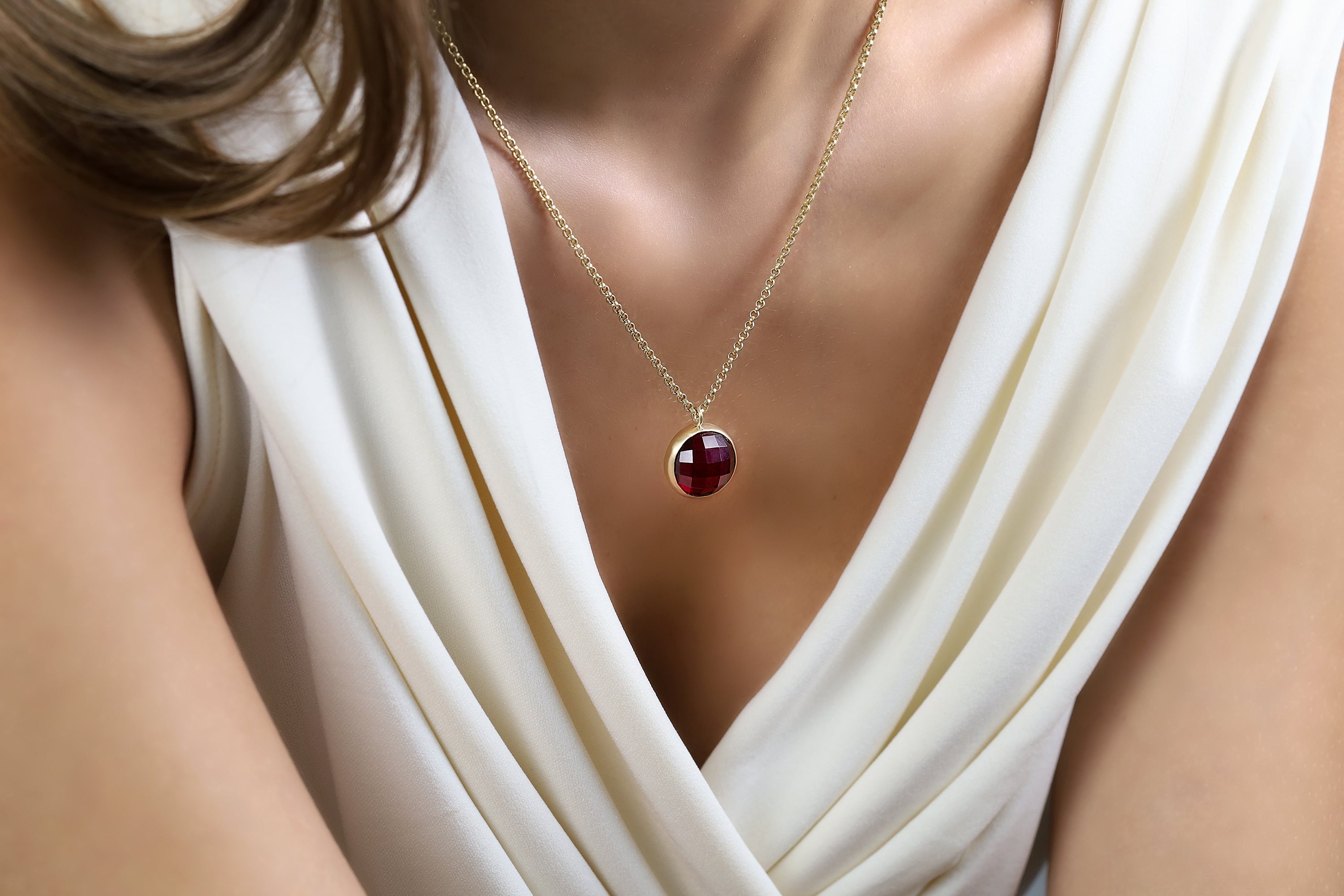Garnet Bezel Pendant Gold Necklace necklaces Anemone Limited