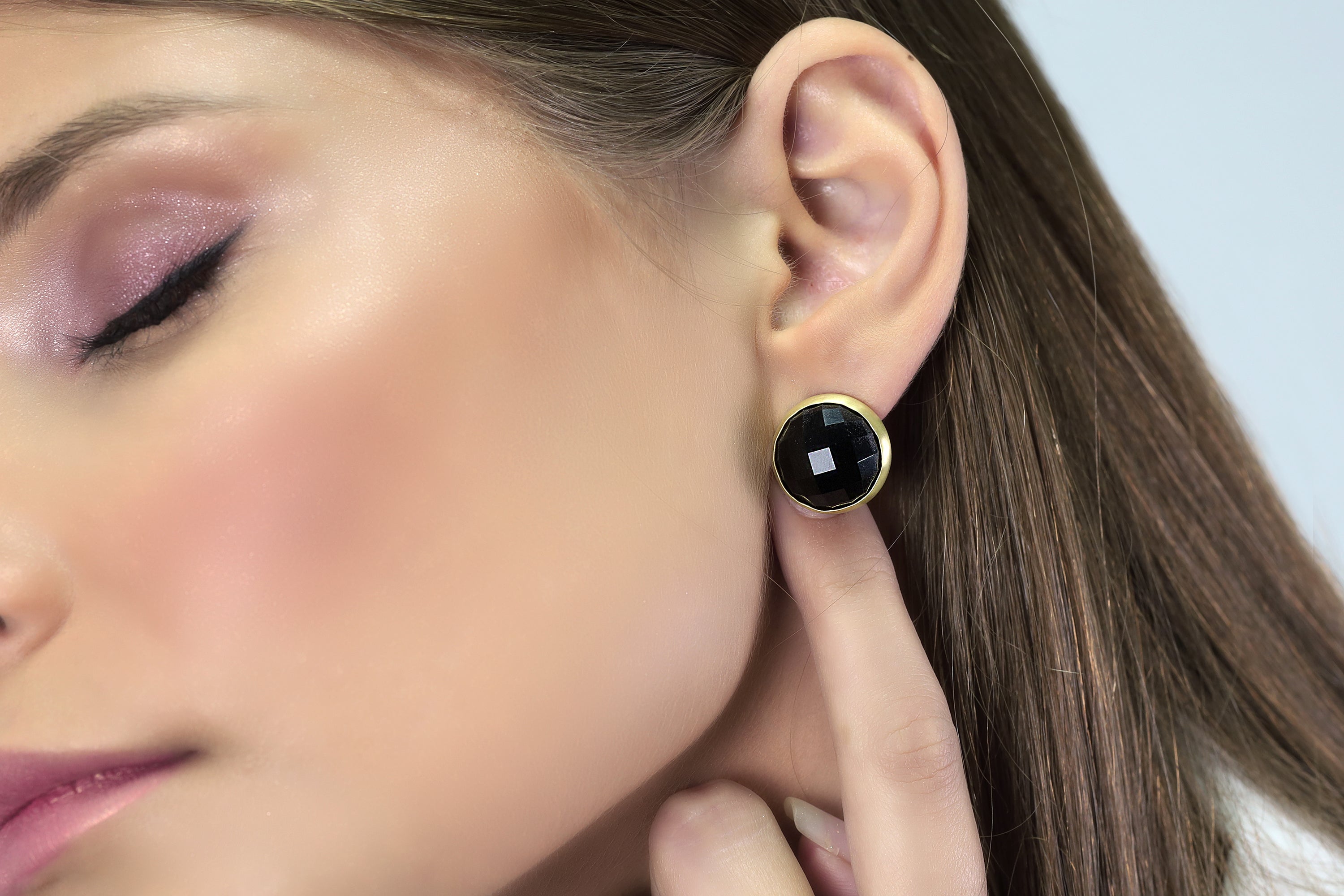 Round Black Onyx Gold Bezel Earrings Earrings Anemone Limited
