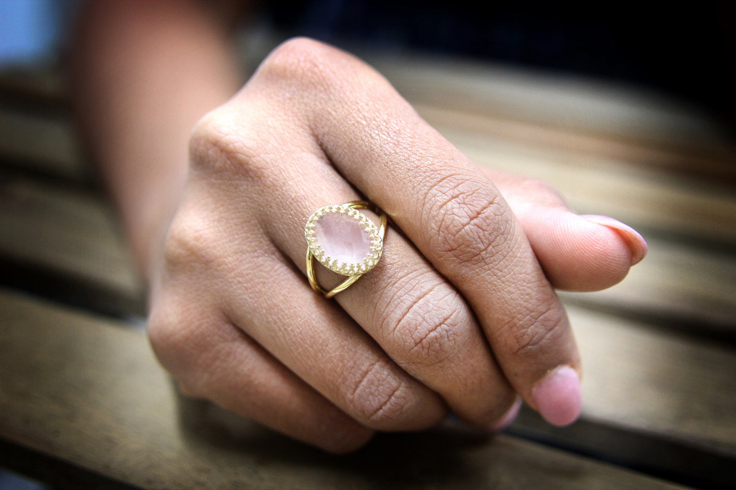 Dainty Rose Quartz Ring in 14k Gold-filled Band Rings Anemone Jewelry