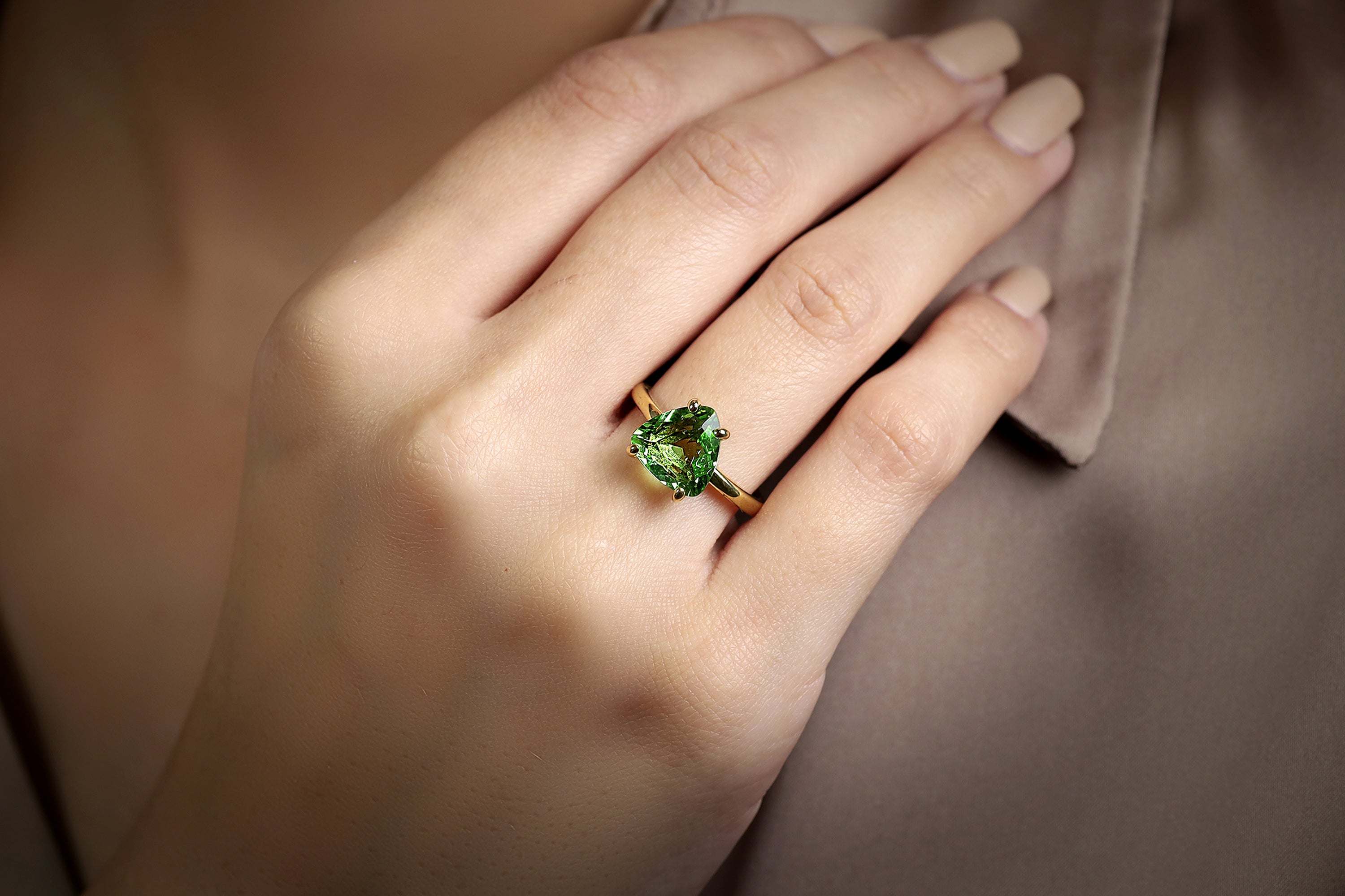 Green Tourmaline Trillion Gemstone Gold Ring Rings Anemone Unique
