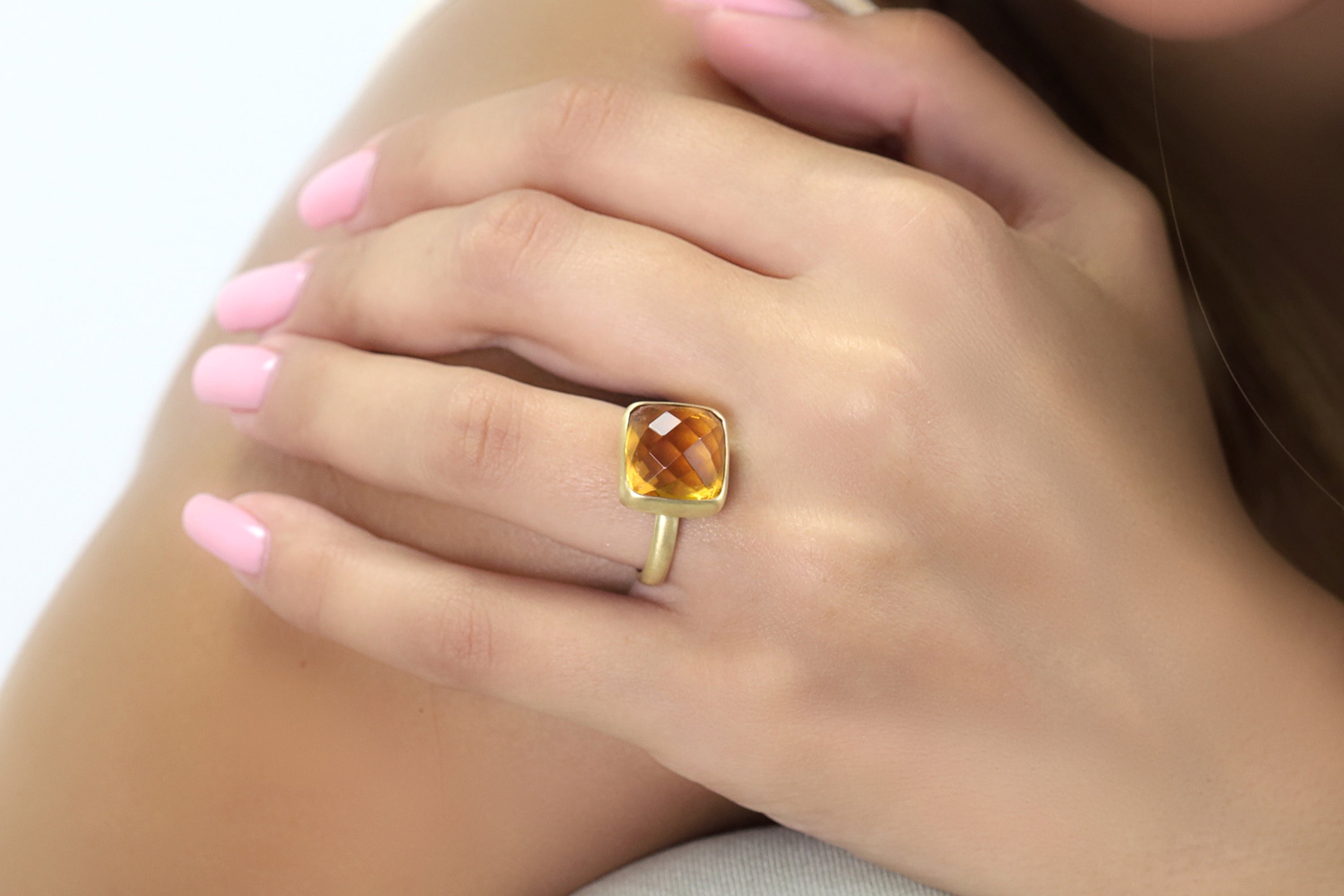14k Gold Square Bezel Citrine Ring Rings Anemone Limited
