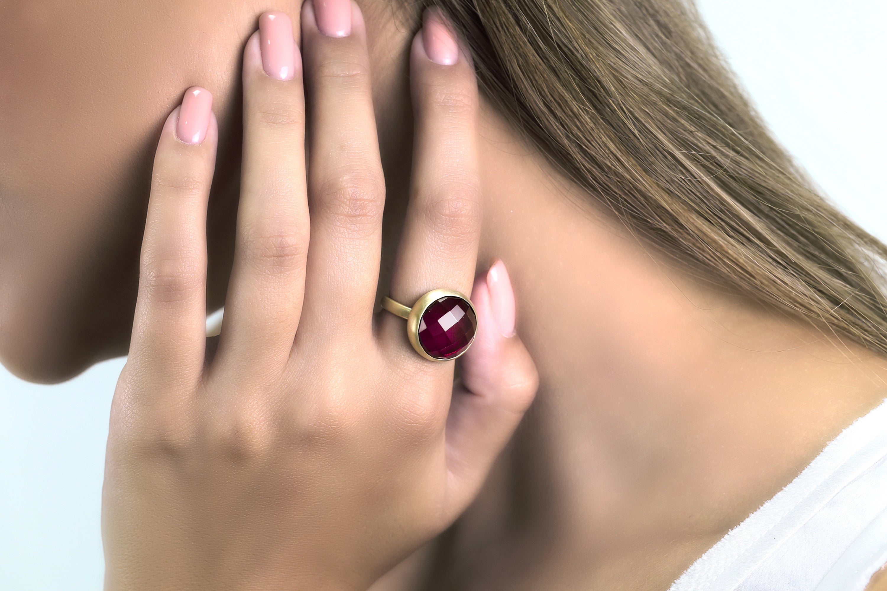 14k Gold Garnet Gemstone Bezel Ring Rings Anemone Limited