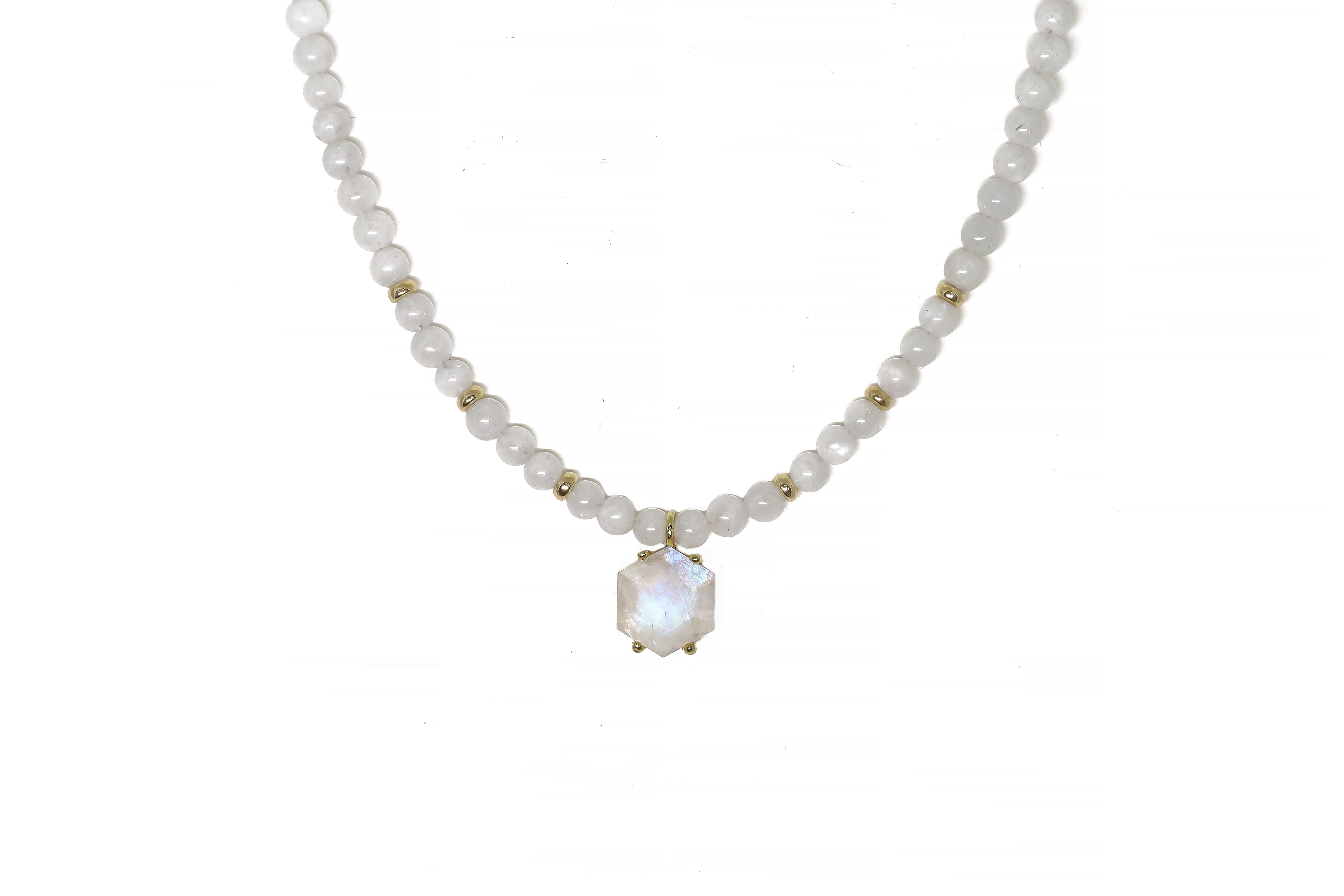 Rainbow Moonstone Hexagon Gold Pendant Necklace necklaces Anemone Jewelry