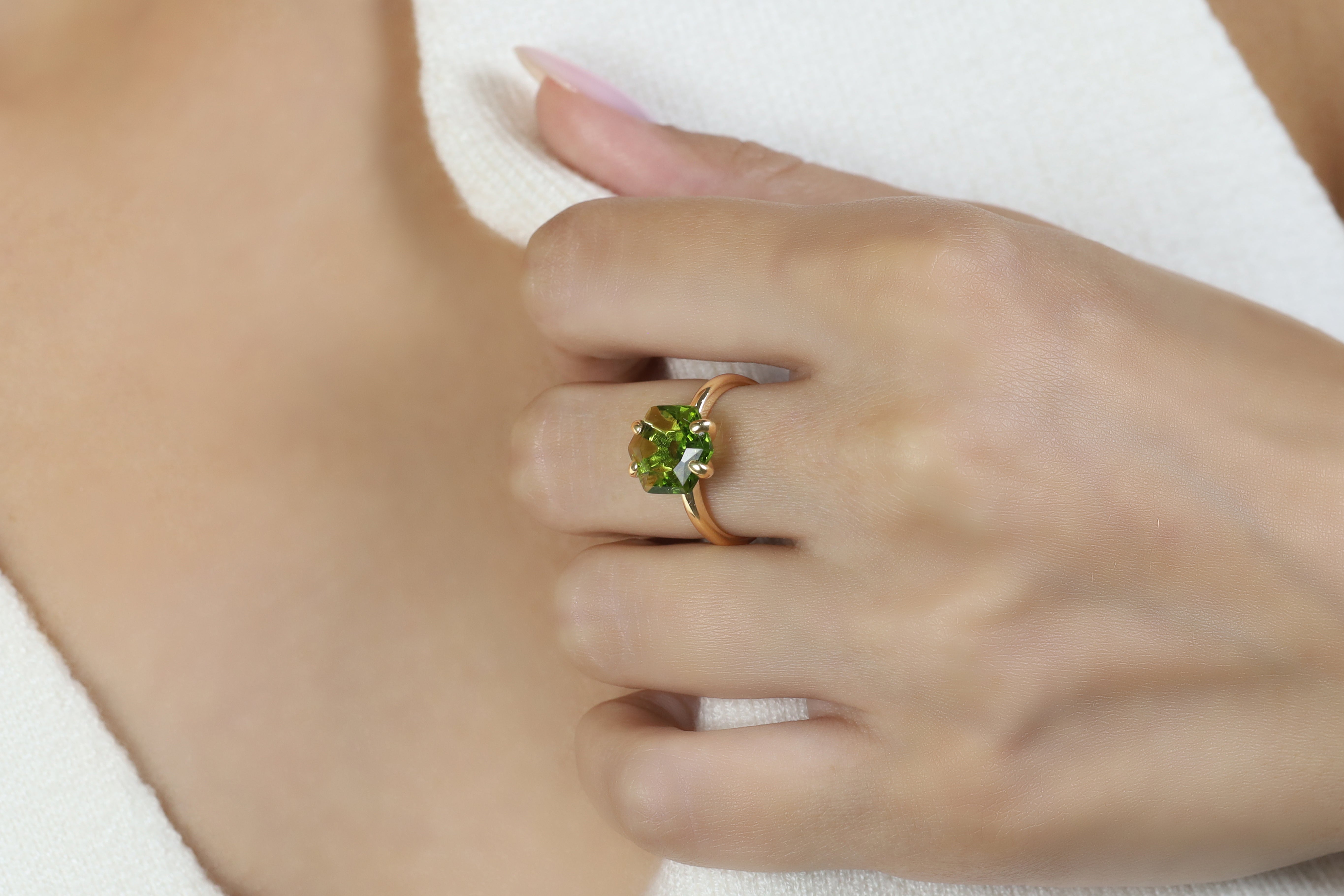 Rose Gold Peridot Hexagon Ring Rings Anemone Unique