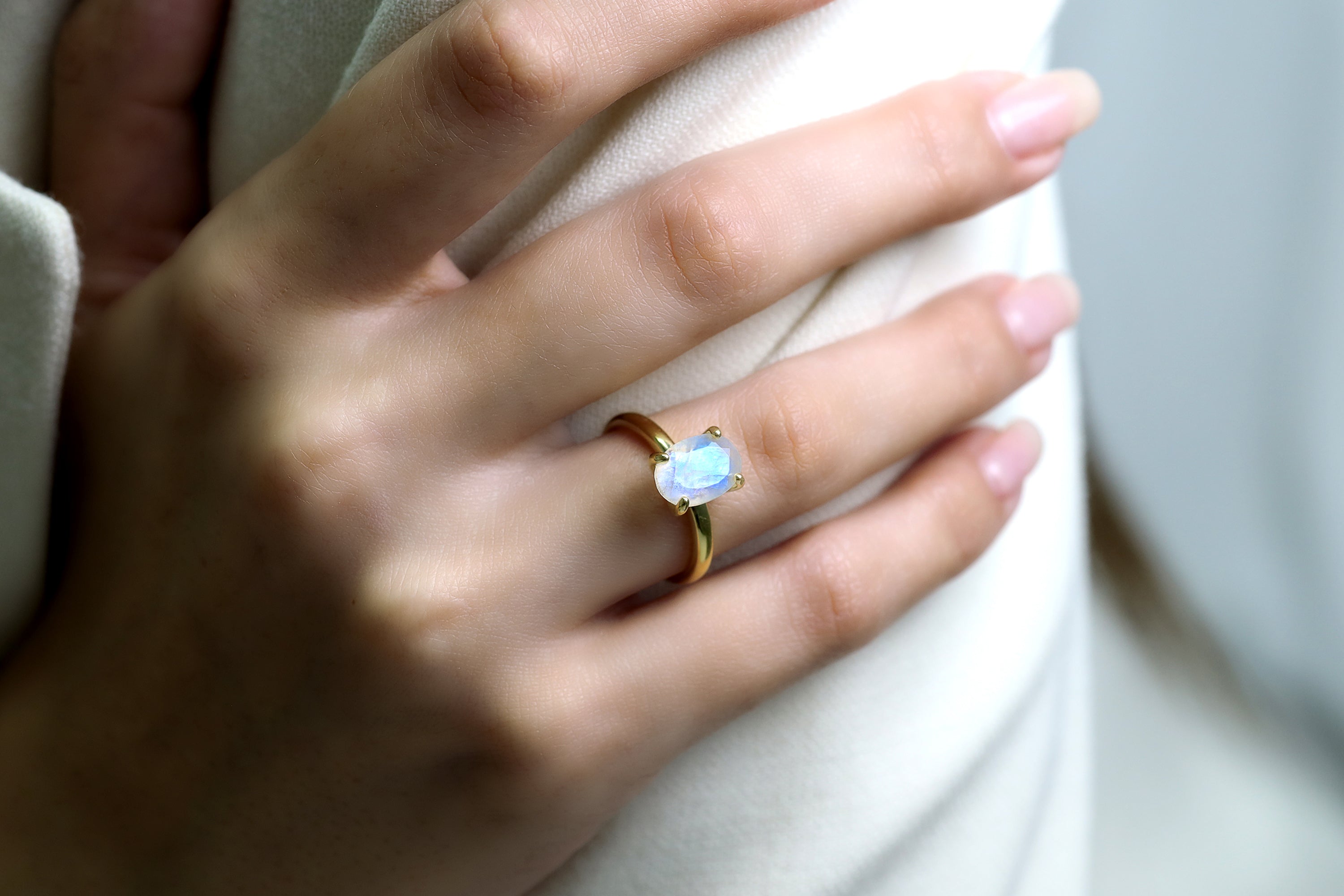 14k Moonstone Gold Ring Rings Anemone Unique