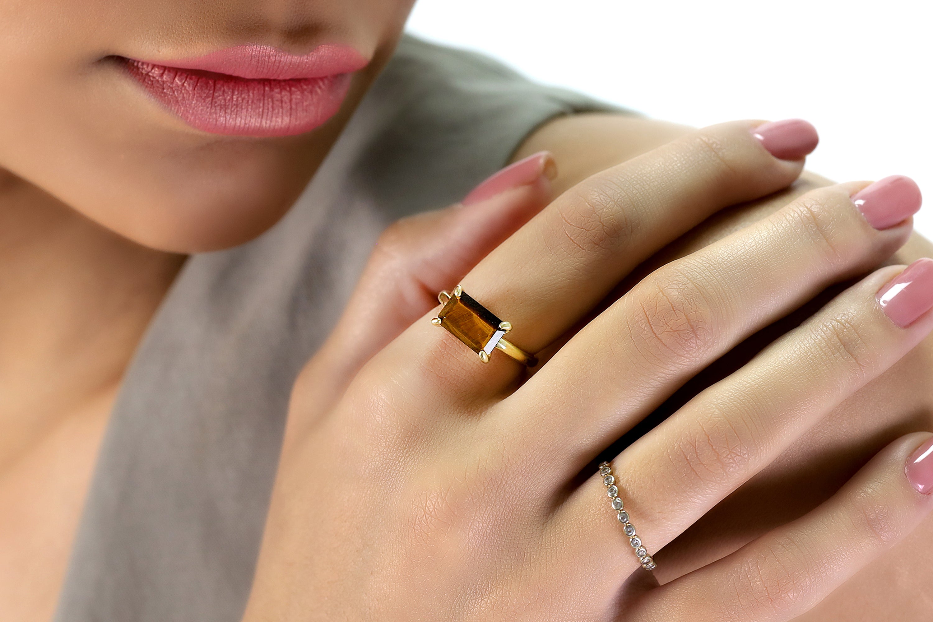 Unique Brown Tiger Eye Gold Solitaire Ring Rings Anemone Unique