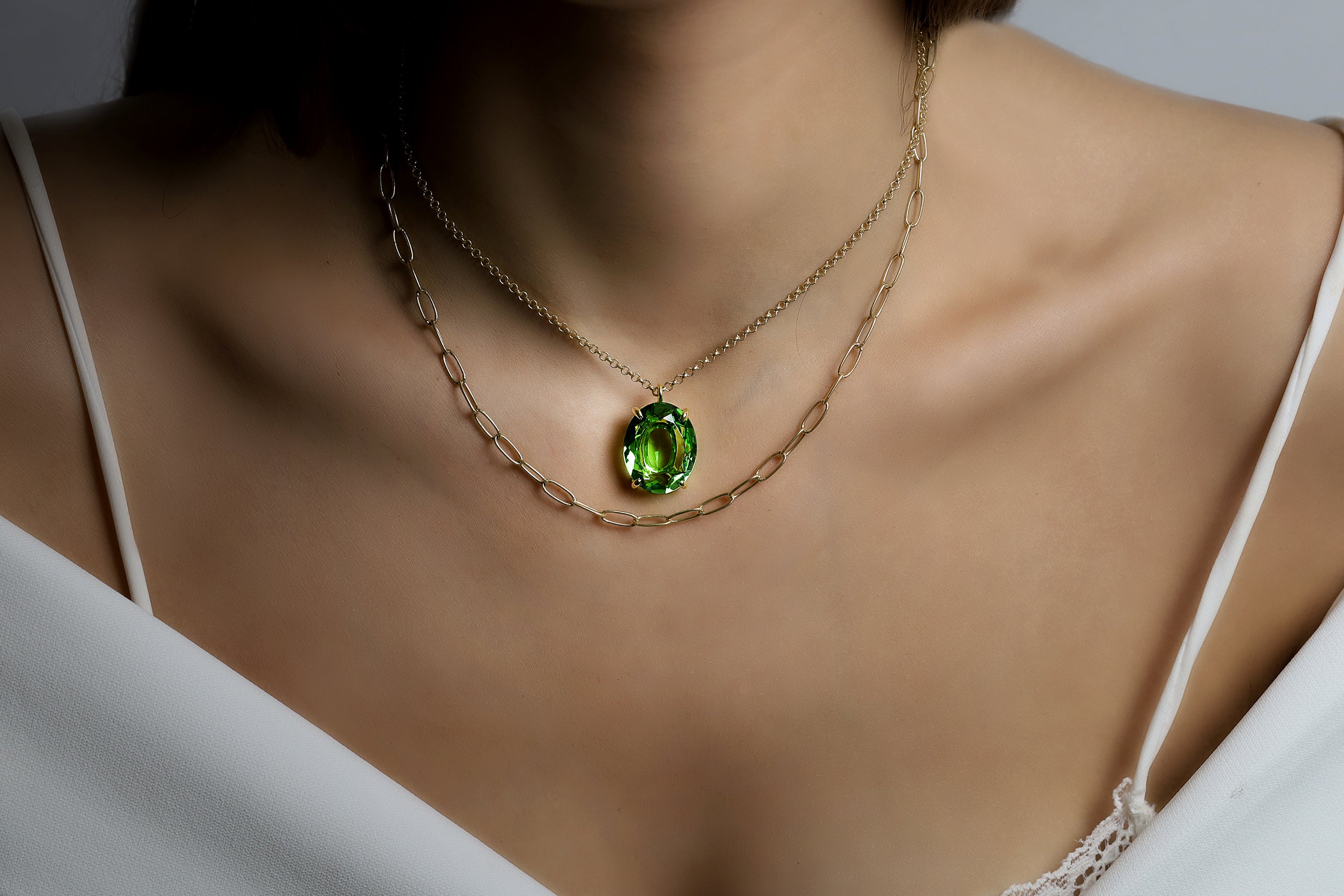 14k Gold Filled Oval Cut Green Tourmaline Necklace necklaces Anemone Jewelry