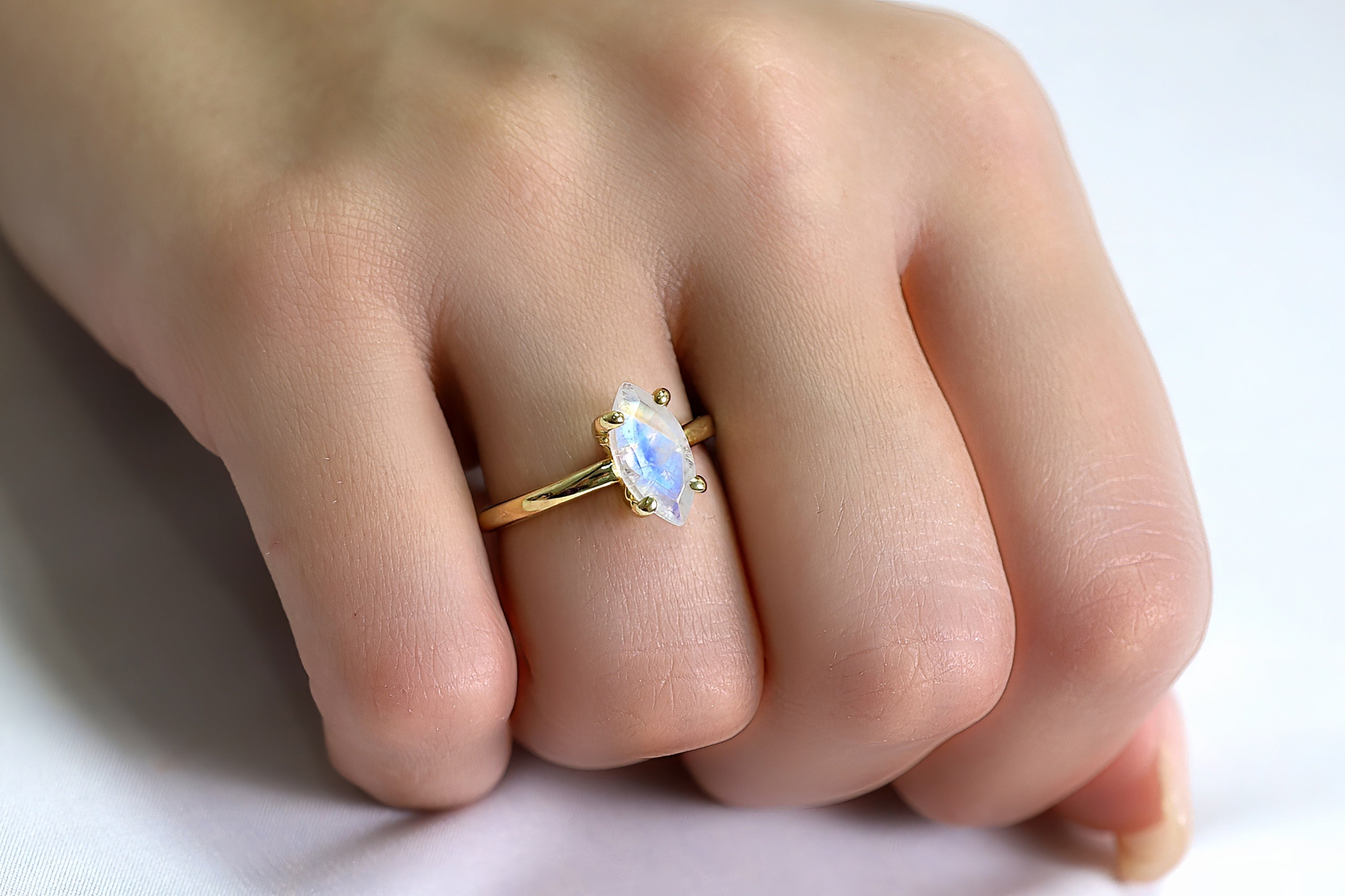 Marquise Cut Moonstone Gold Ring Rings Anemone Unique