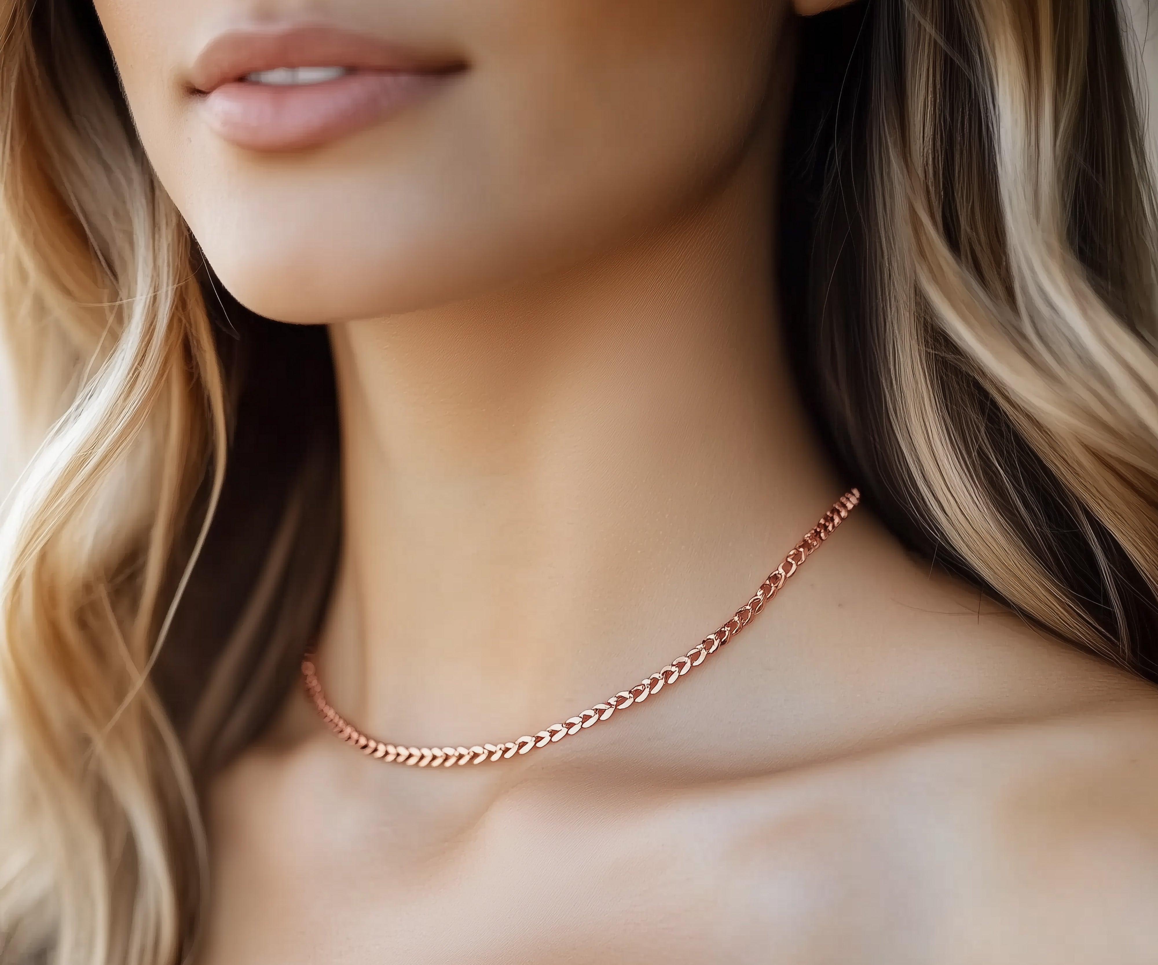 14k Rose Gold Delicate Cuban Chain Link Necklace necklaces Anemone Jewelry