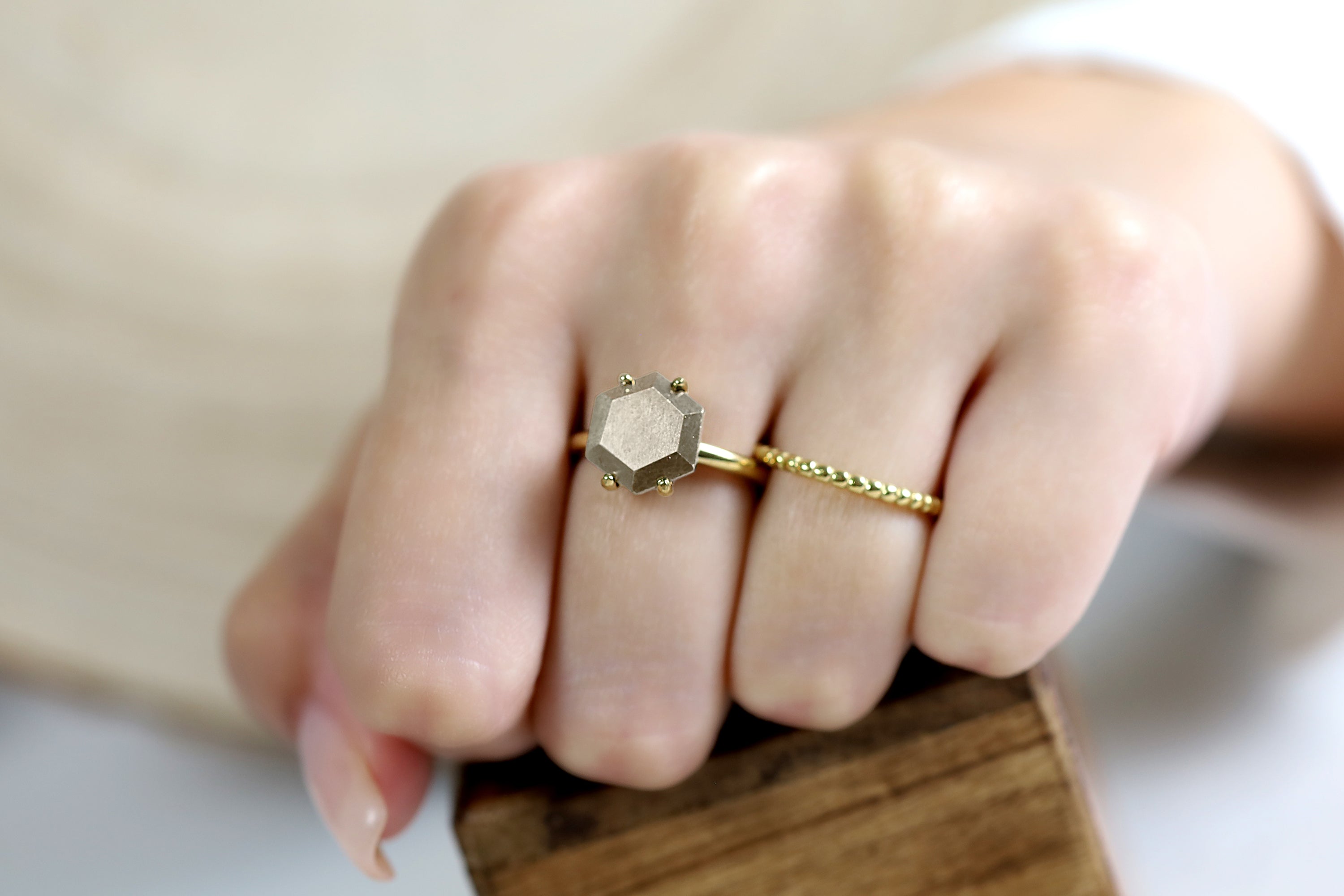 Hexagon Pyrite Stone Gold Ring Rings Anemone Unique