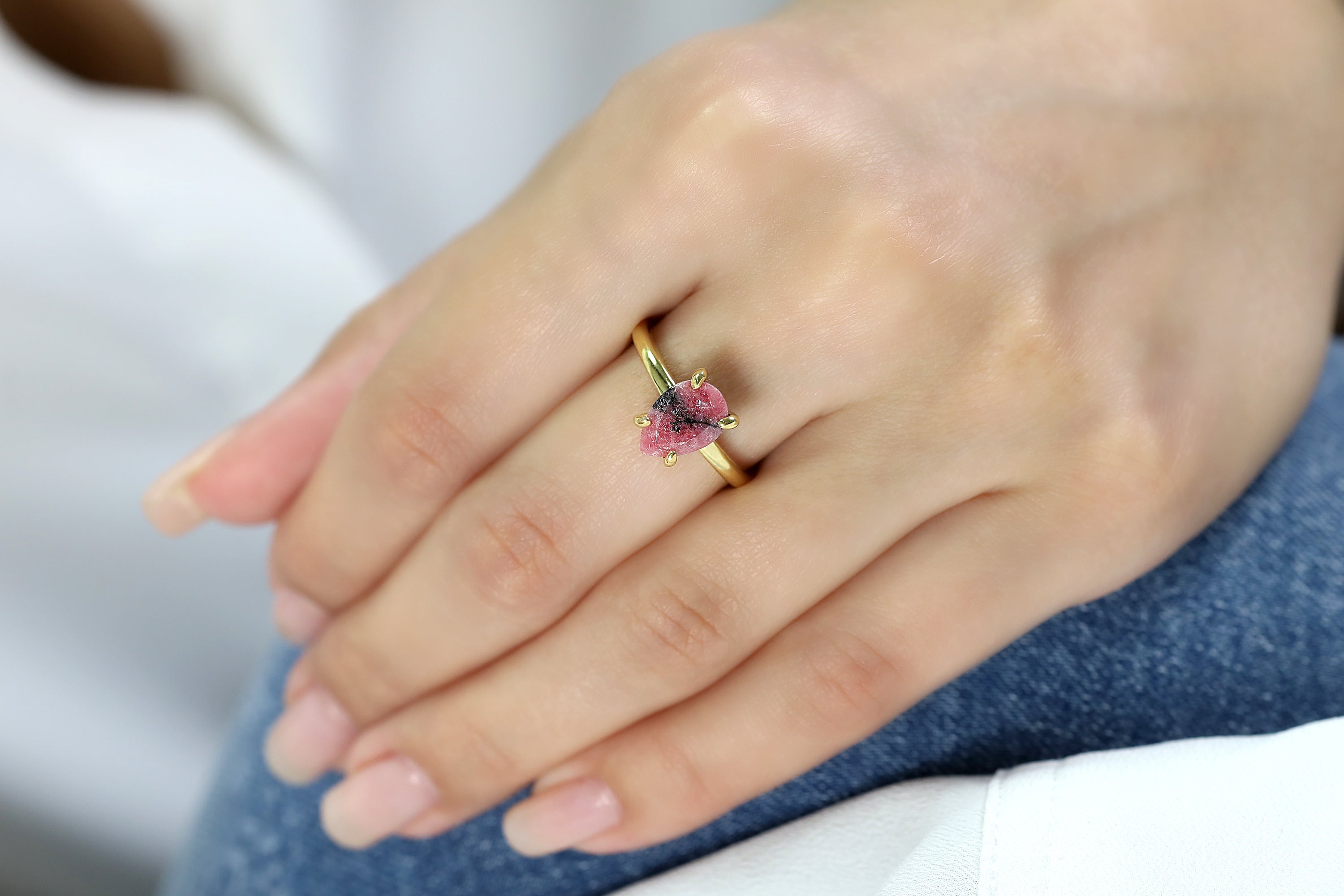 Rhodonite Stone Ring in Gold Band Rings Anemone Unique