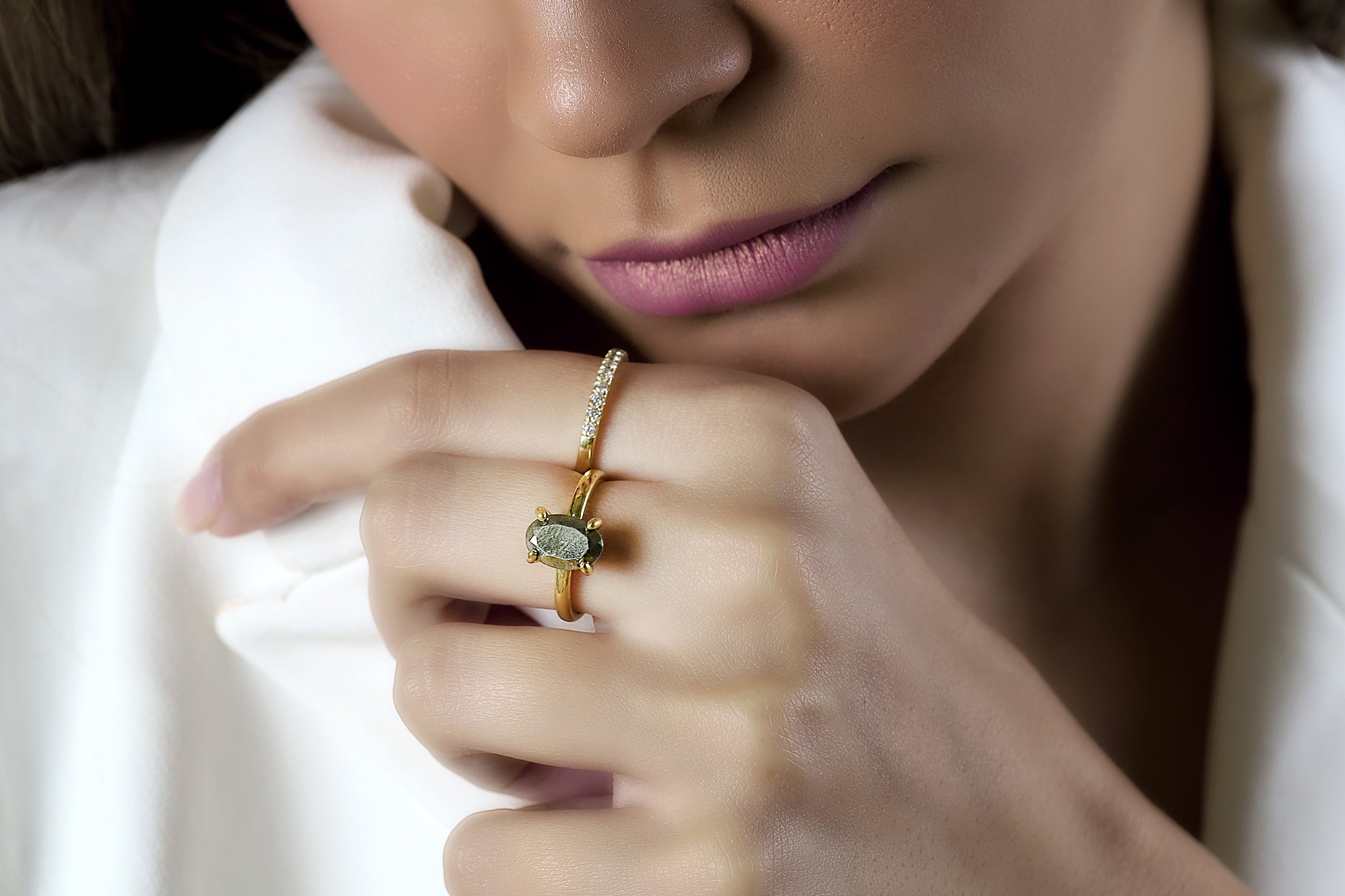 Delicate Pyrite Crystal Stone Ring in Gold Rings Anemone Unique