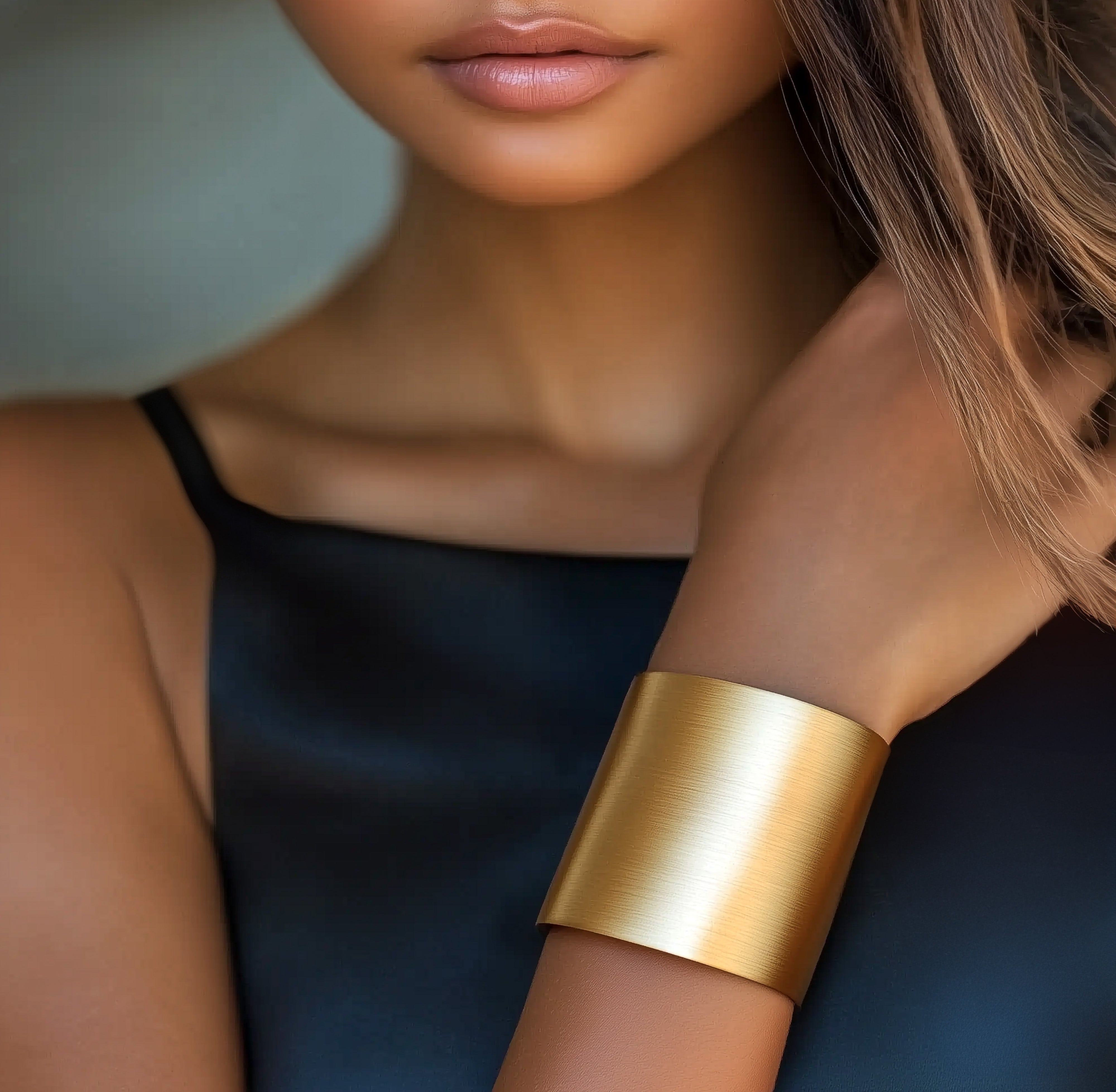 Wide 14k Gold Large Open Cuff Bracelet Bracelets Anemone Jewelry