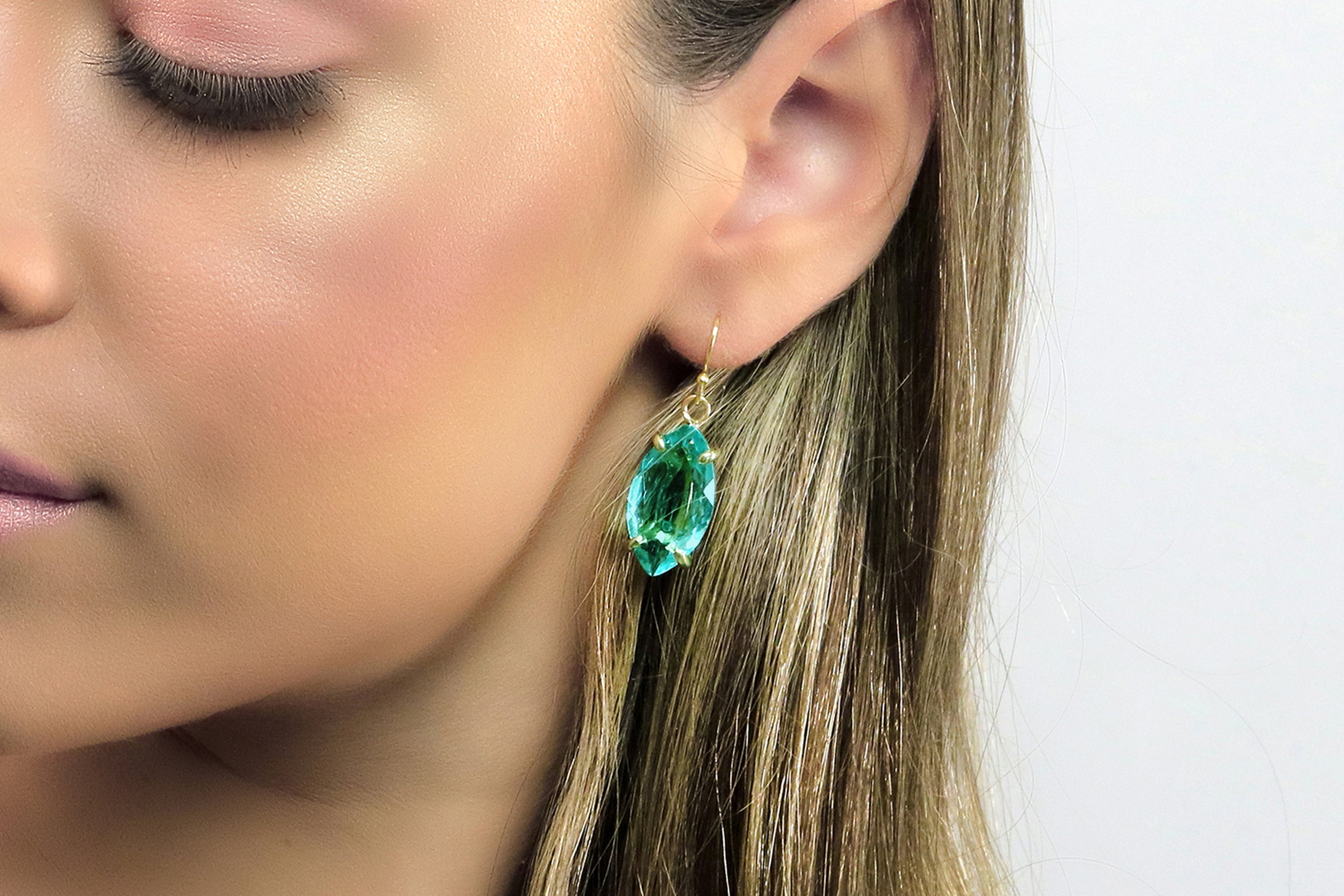 Gold Filled Marquise Cut Blue Tourmaline Earrings Earrings Anemone Jewelry