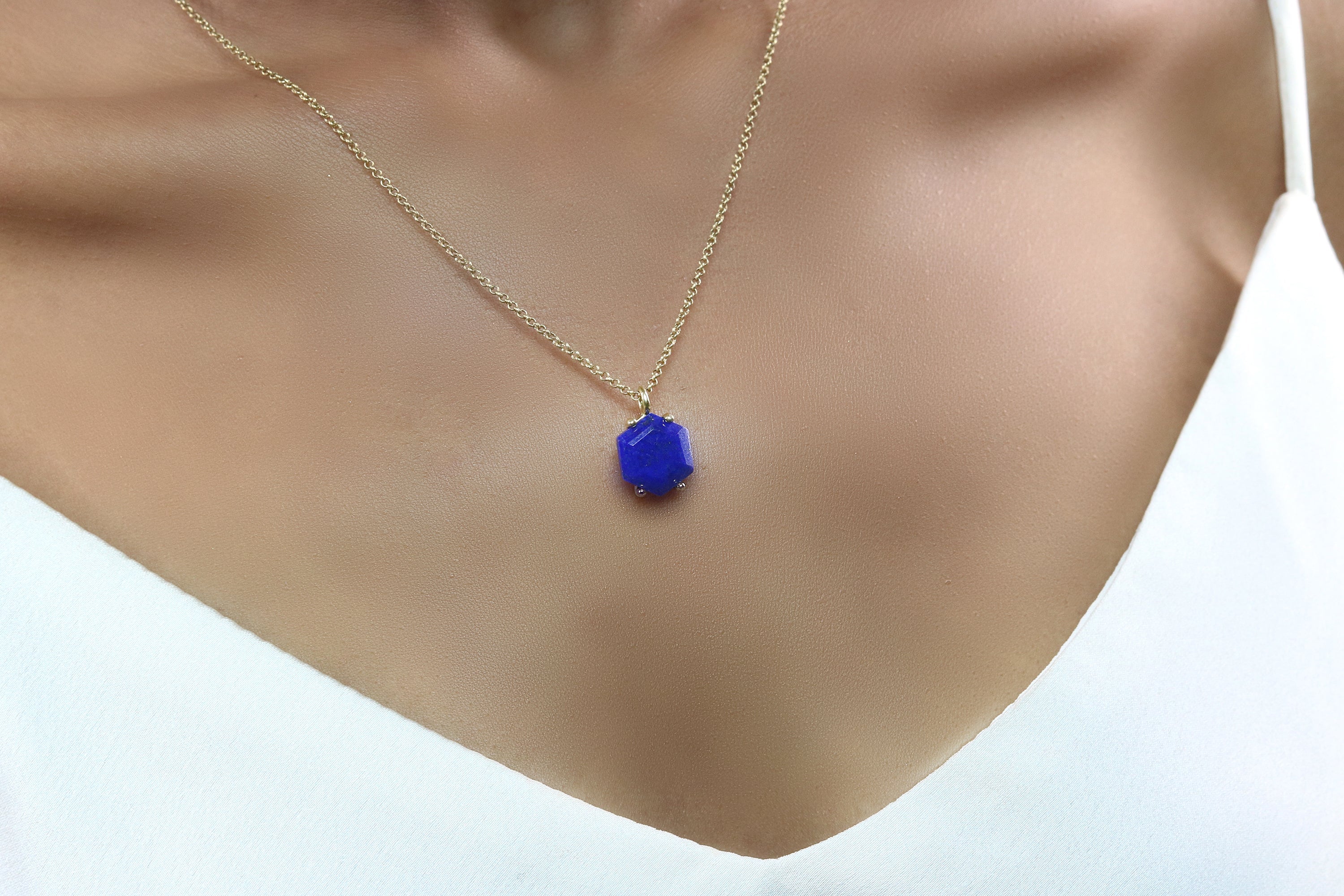 Deep Blue Lapis Lazuli Gold Necklace necklaces Anemone Unique