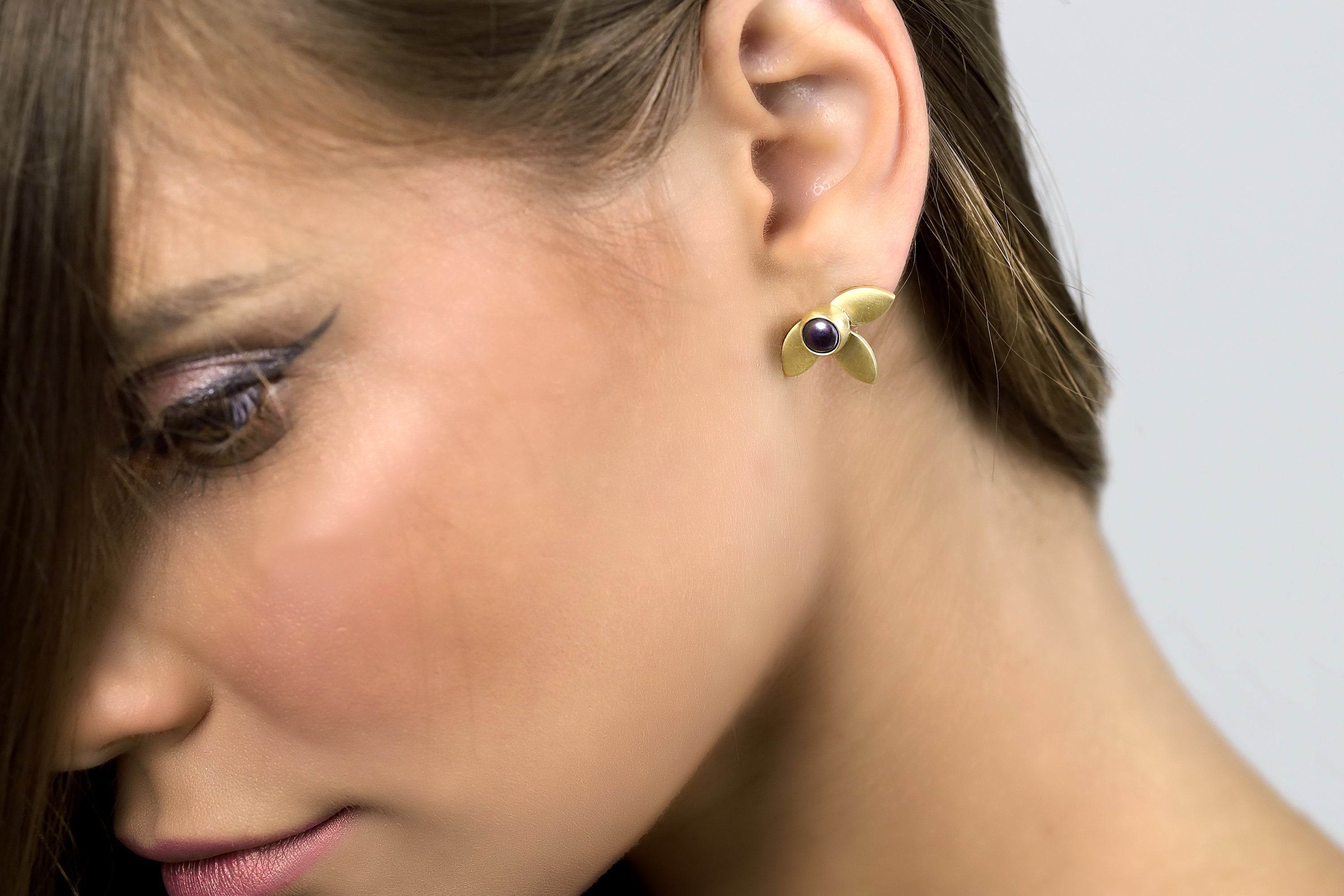 Gold Black Pearl Flower Earrings Earrings Anemone Limited