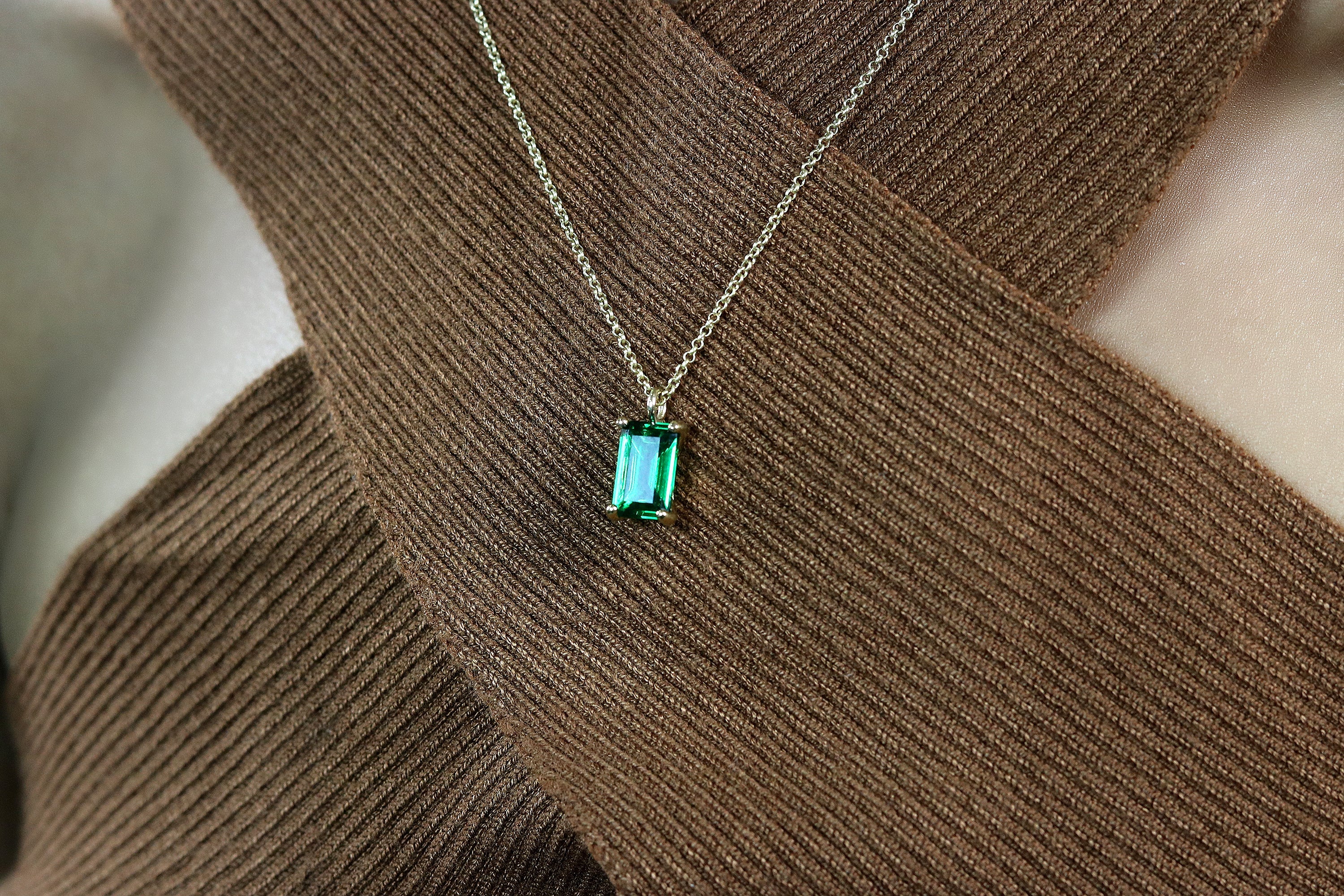 Rectangle Emerald Necklace in Gold necklaces Anemone Unique