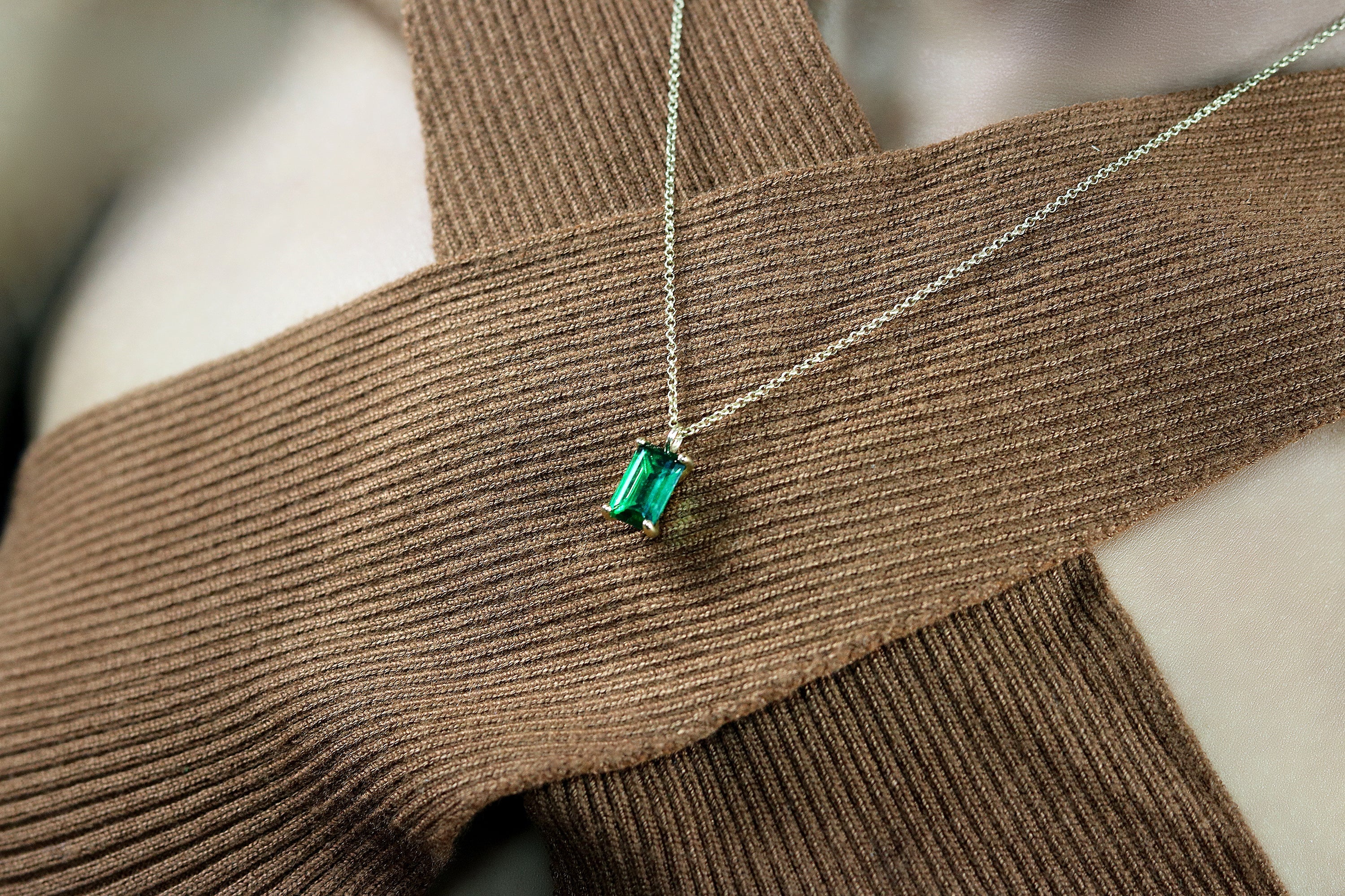 Simple Emerald Gemstone Sterling Silver Necklace necklaces Anemone Unique