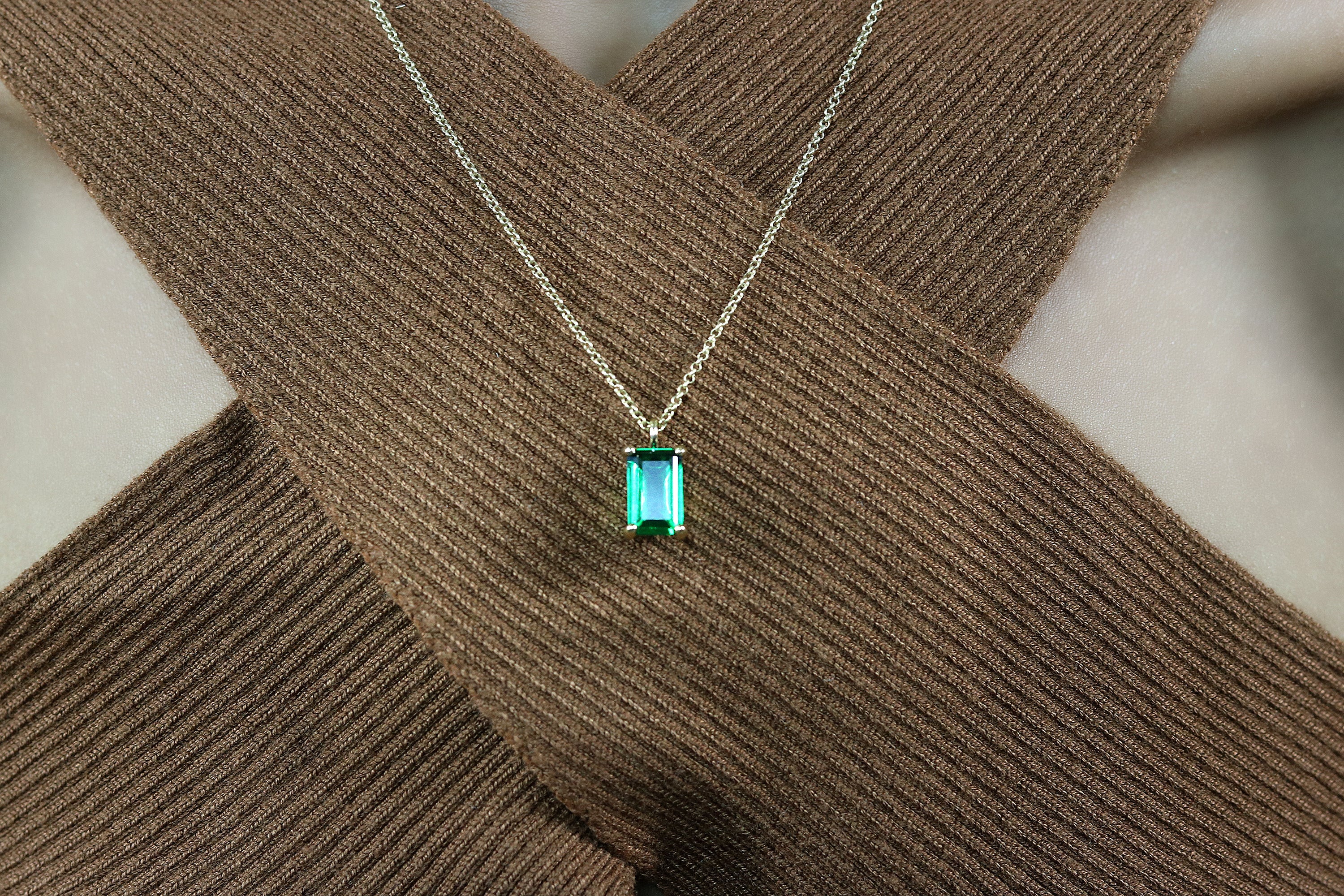 Rectangle Emerald Necklace in Gold necklaces Anemone Unique