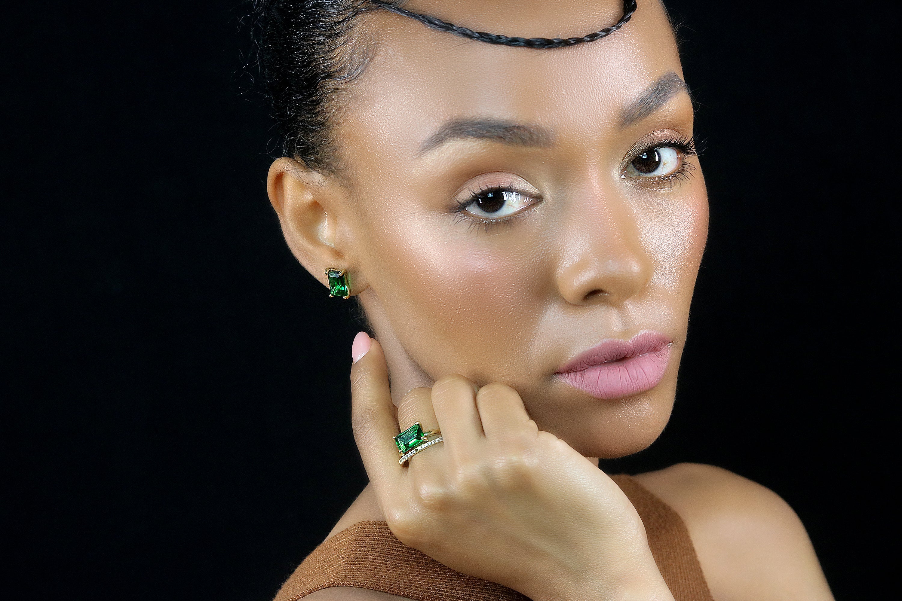 Green Emerald Silver Stackable Ring Rings Anemone Unique