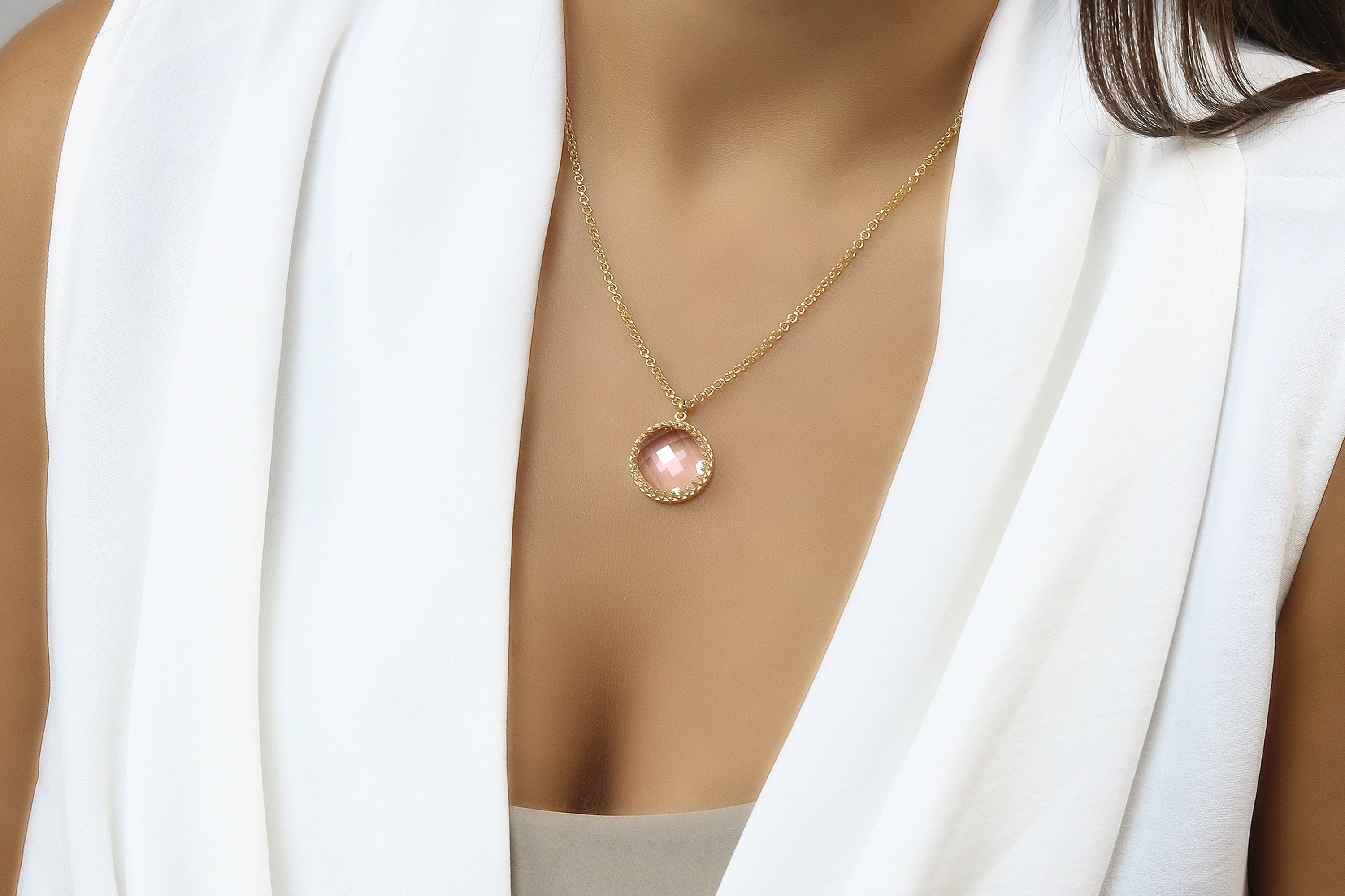 Rose Quartz Necklace in Gold necklaces Anemone Jewelry