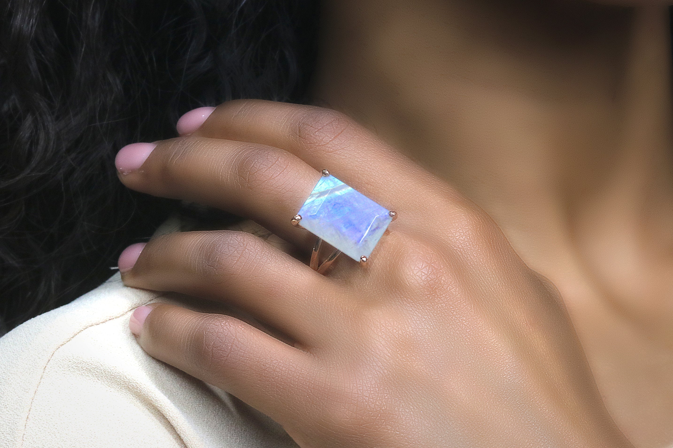 Exquisite Moonstone Ring in 925 Sterling Silver Rings Anemone Jewelry