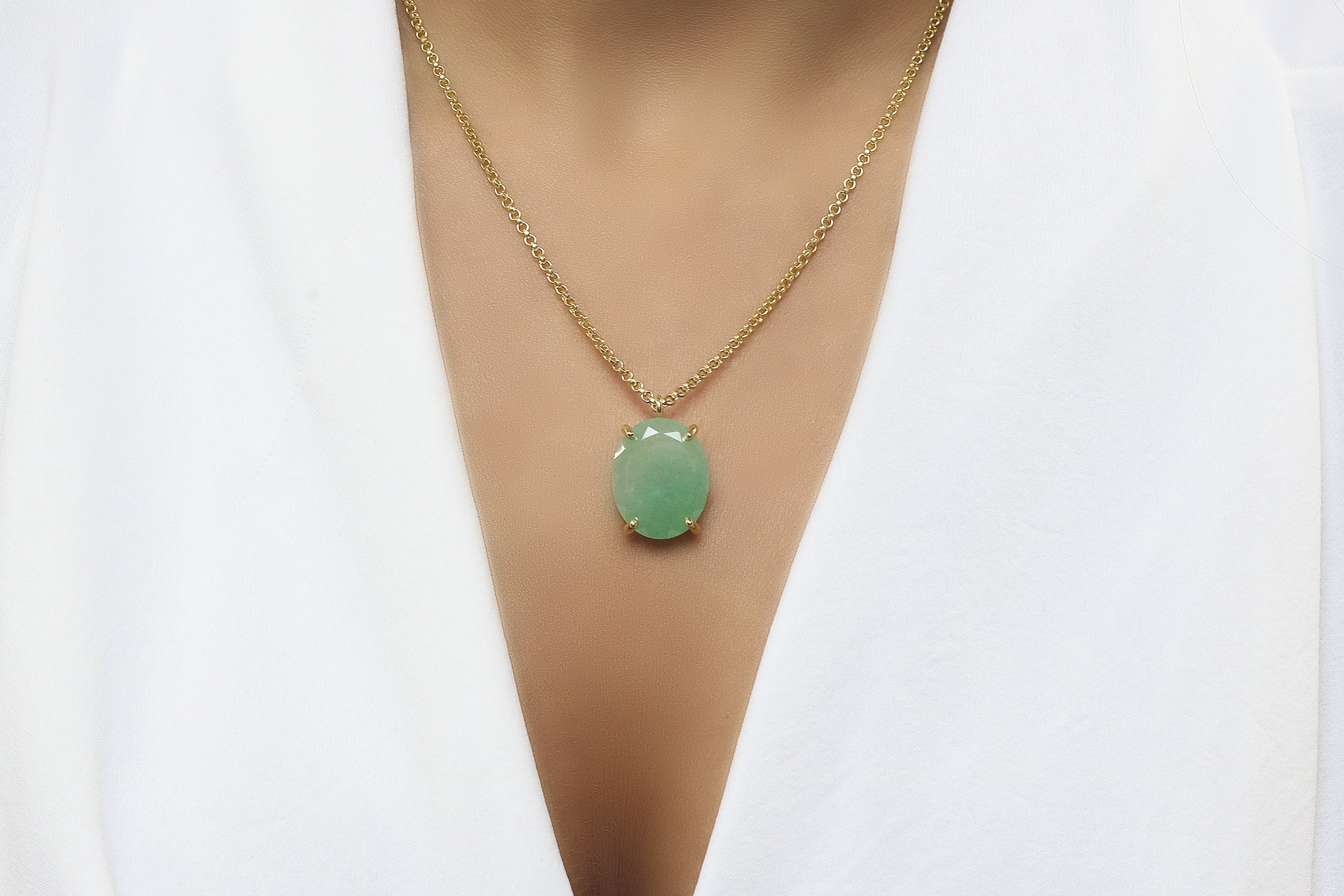 Statement Oval Aventurine Gold Filled Necklace necklaces Anemone Jewelry