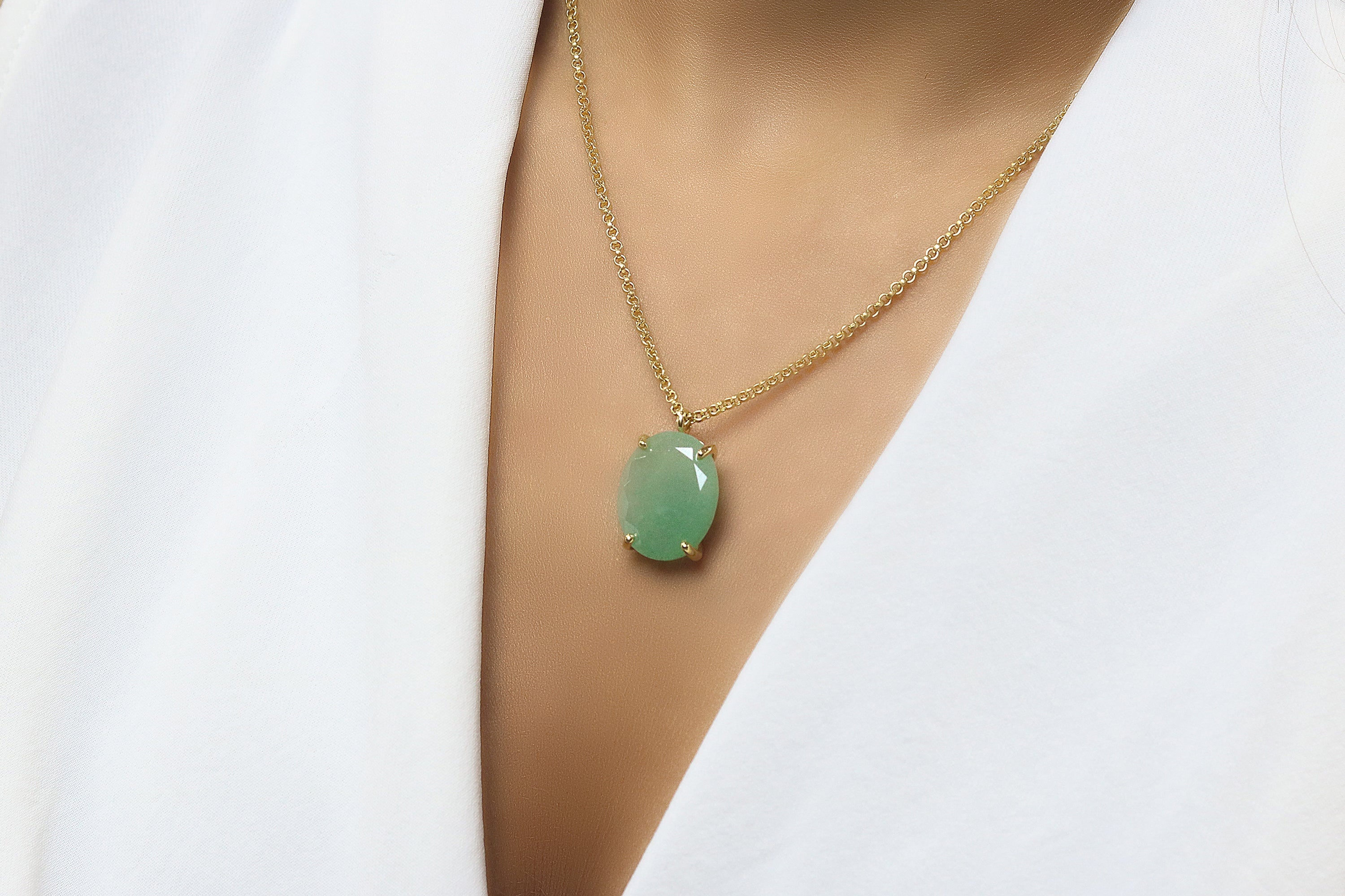 Statement Oval Aventurine Gold Filled Necklace necklaces Anemone Jewelry