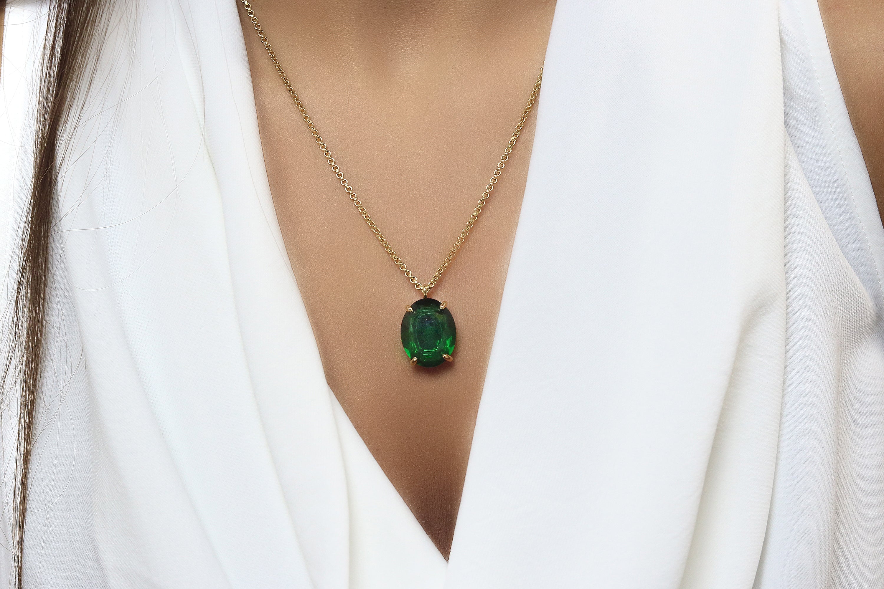 Lush Oval Emerald Pendant Sterling Silver Necklace necklaces Anemone Jewelry