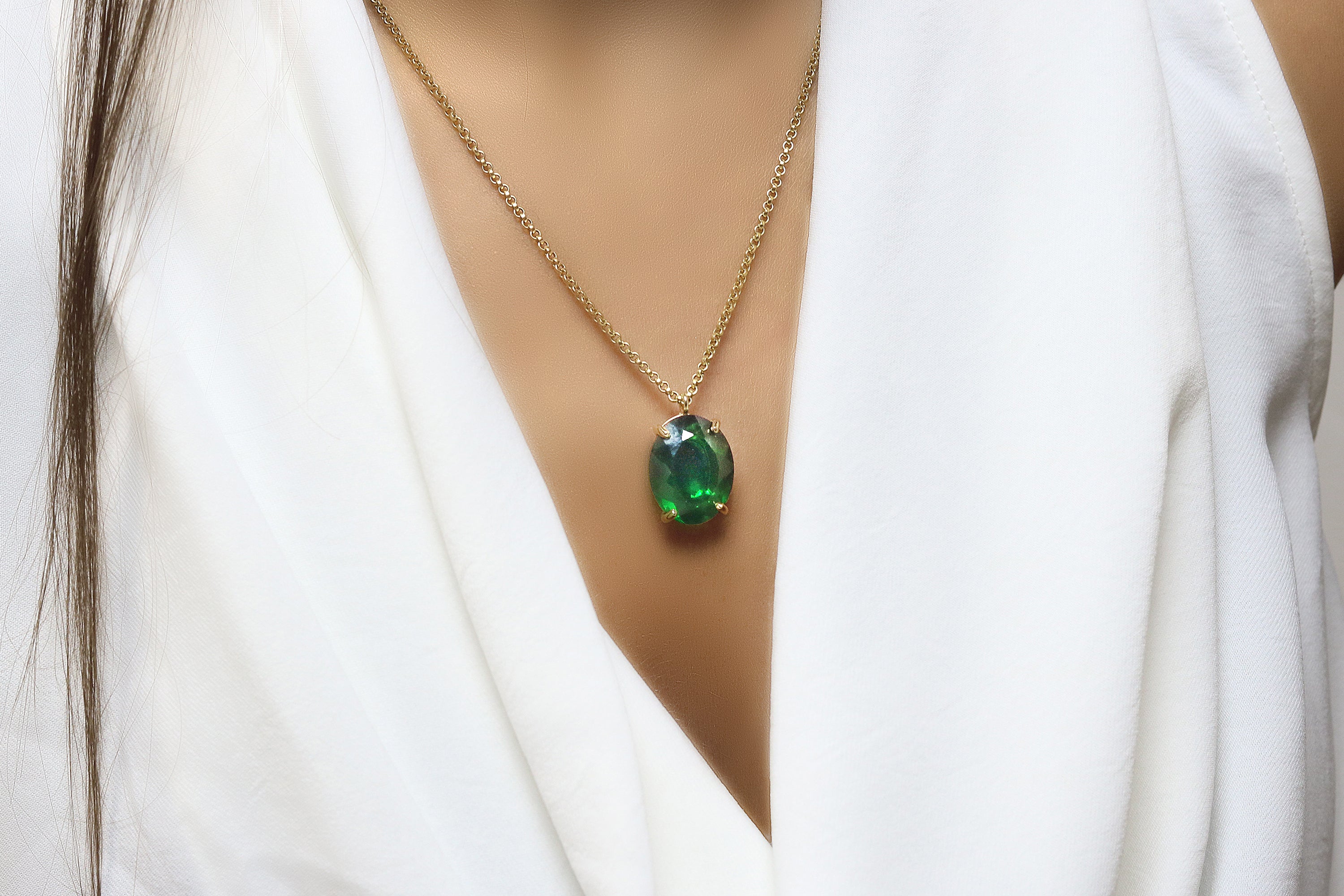 Lush Oval Emerald Pendant Sterling Silver Necklace necklaces Anemone Jewelry