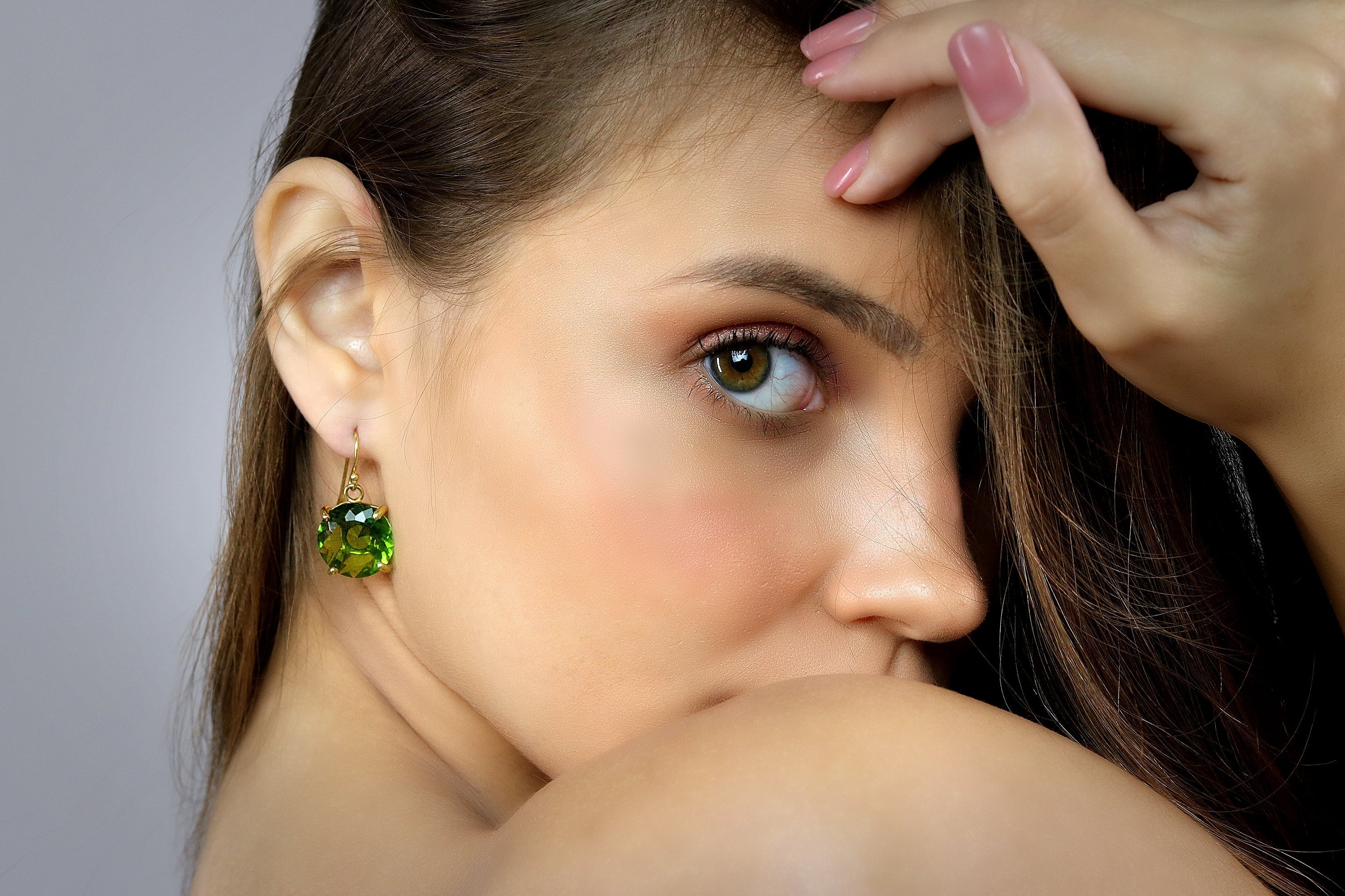 Vibrant Peridot Dangling Earrings in Gold Earrings Anemone Jewelry
