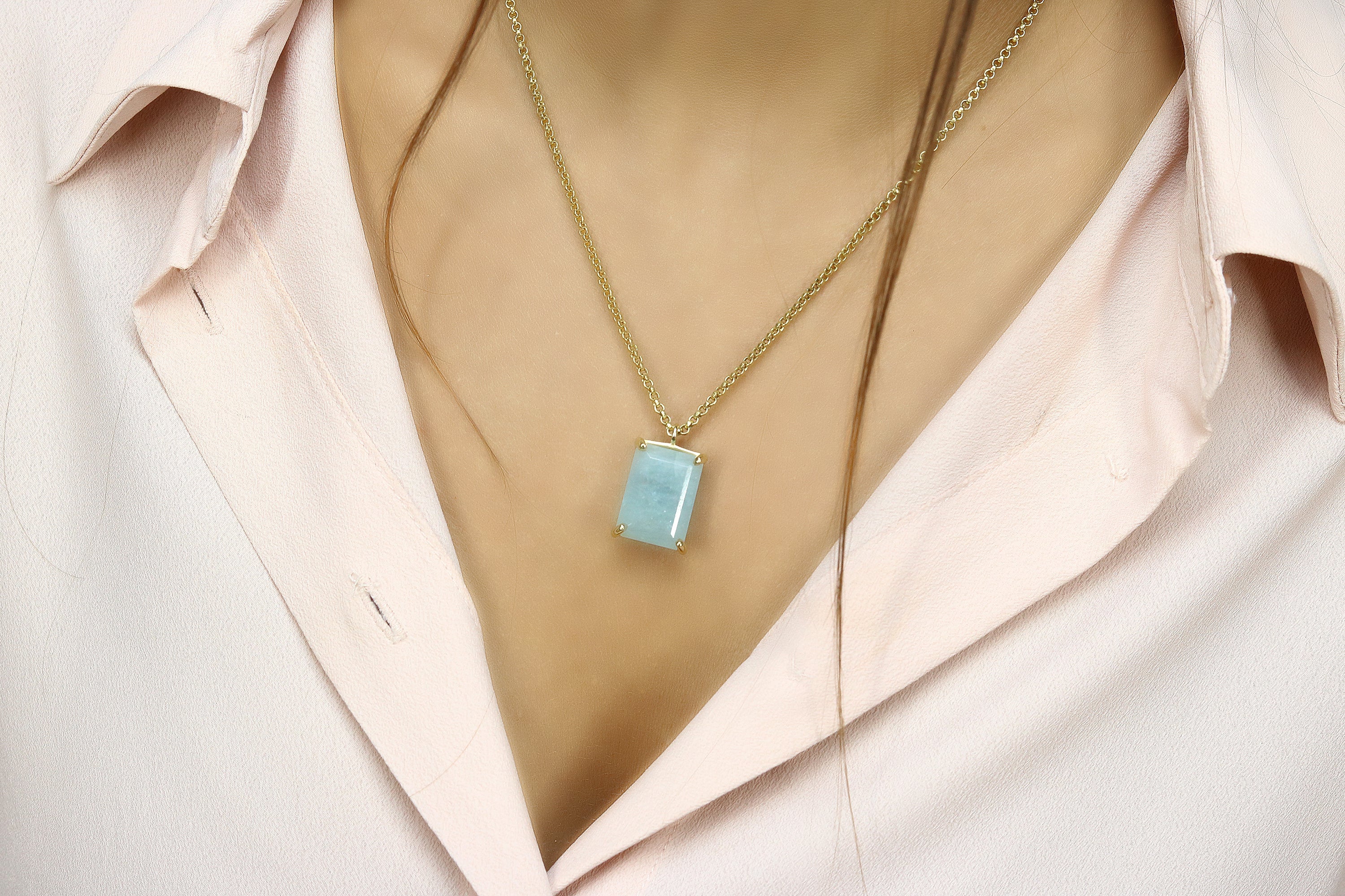 13x18mm Aquamarine Gold Filled Necklace necklaces Anemone Jewelry