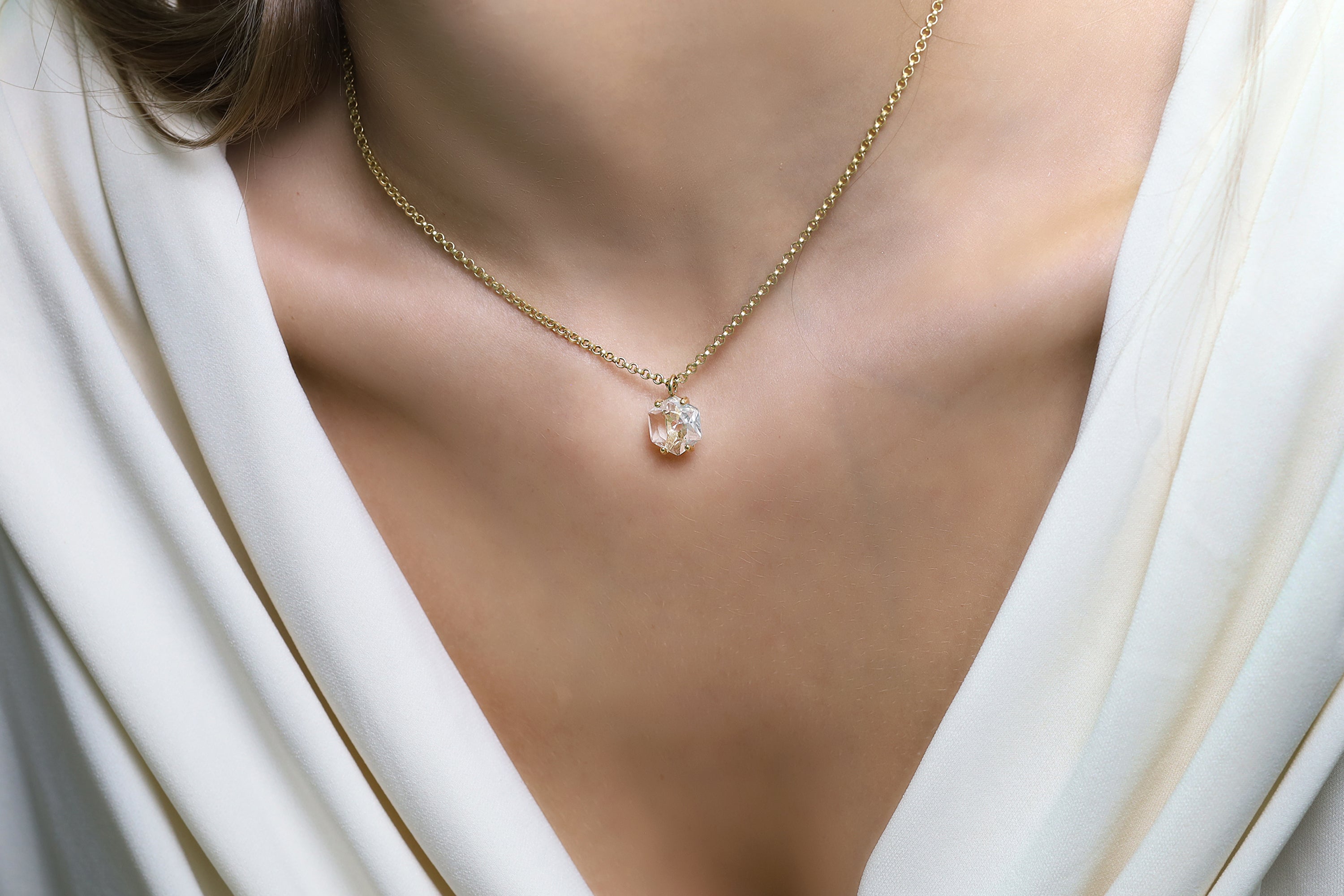 Clear Quartz Hexagon Pendant Gold Necklace necklaces Anemone Jewelry