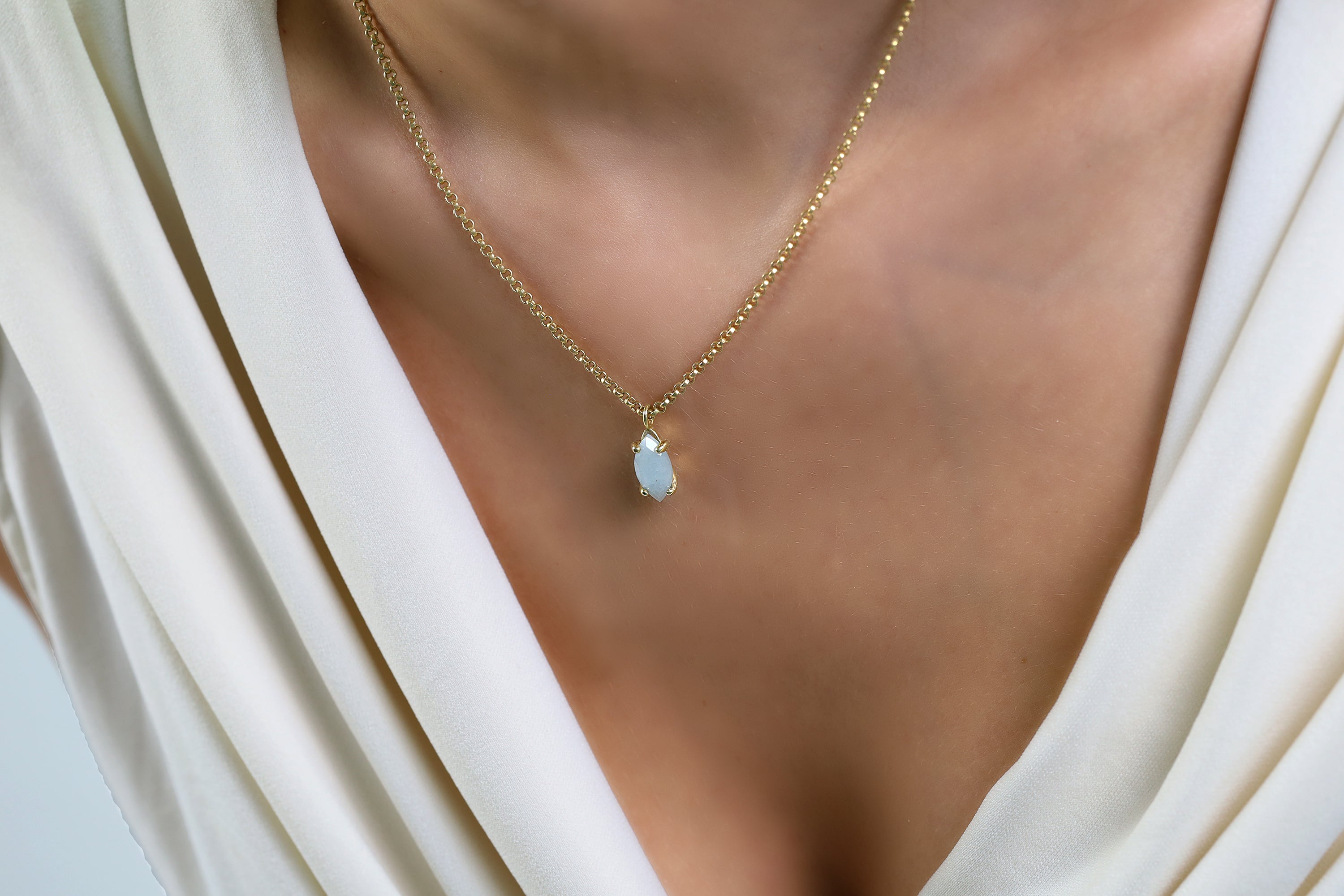 Marquise Aquamarine Pendant Necklace in Gold necklaces Anemone Unique