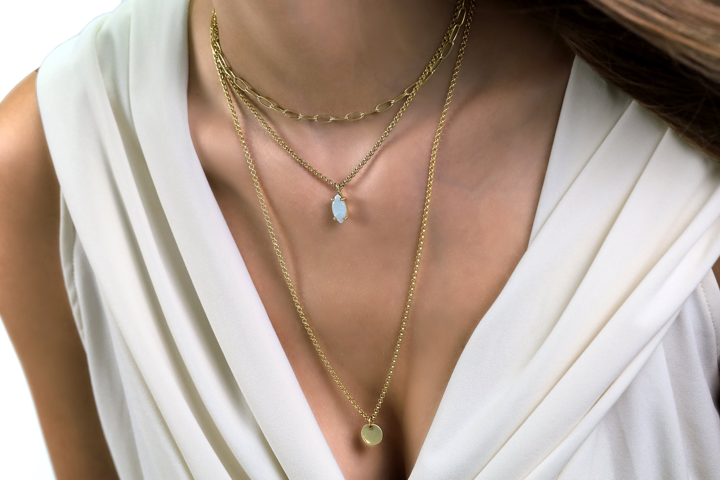 Marquise Aquamarine Pendant Necklace in Gold necklaces Anemone Unique